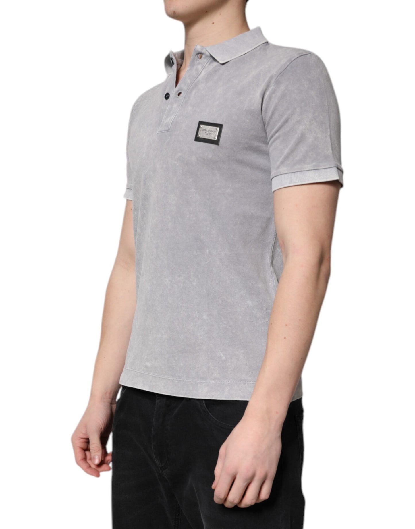 Polo Dolce & Gabbana en coton gris avec plaque logo pour homme