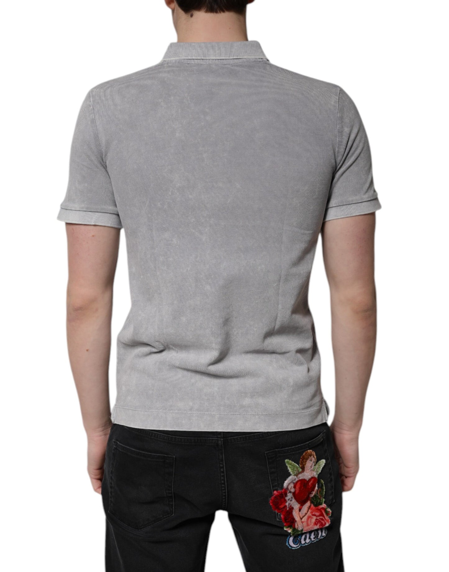 Polo Dolce & Gabbana en coton gris avec plaque logo pour homme