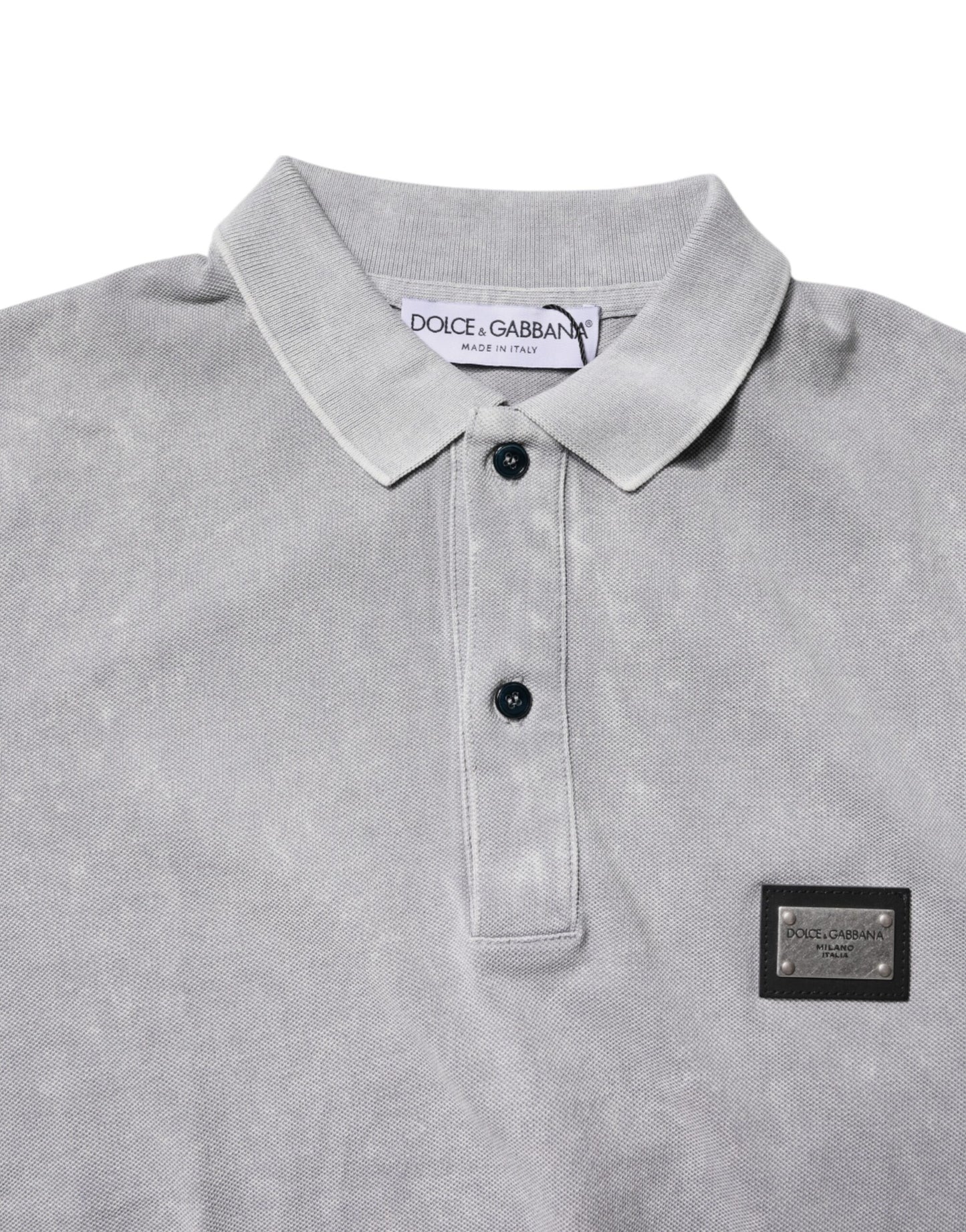 Polo Dolce & Gabbana en coton gris avec plaque logo pour homme