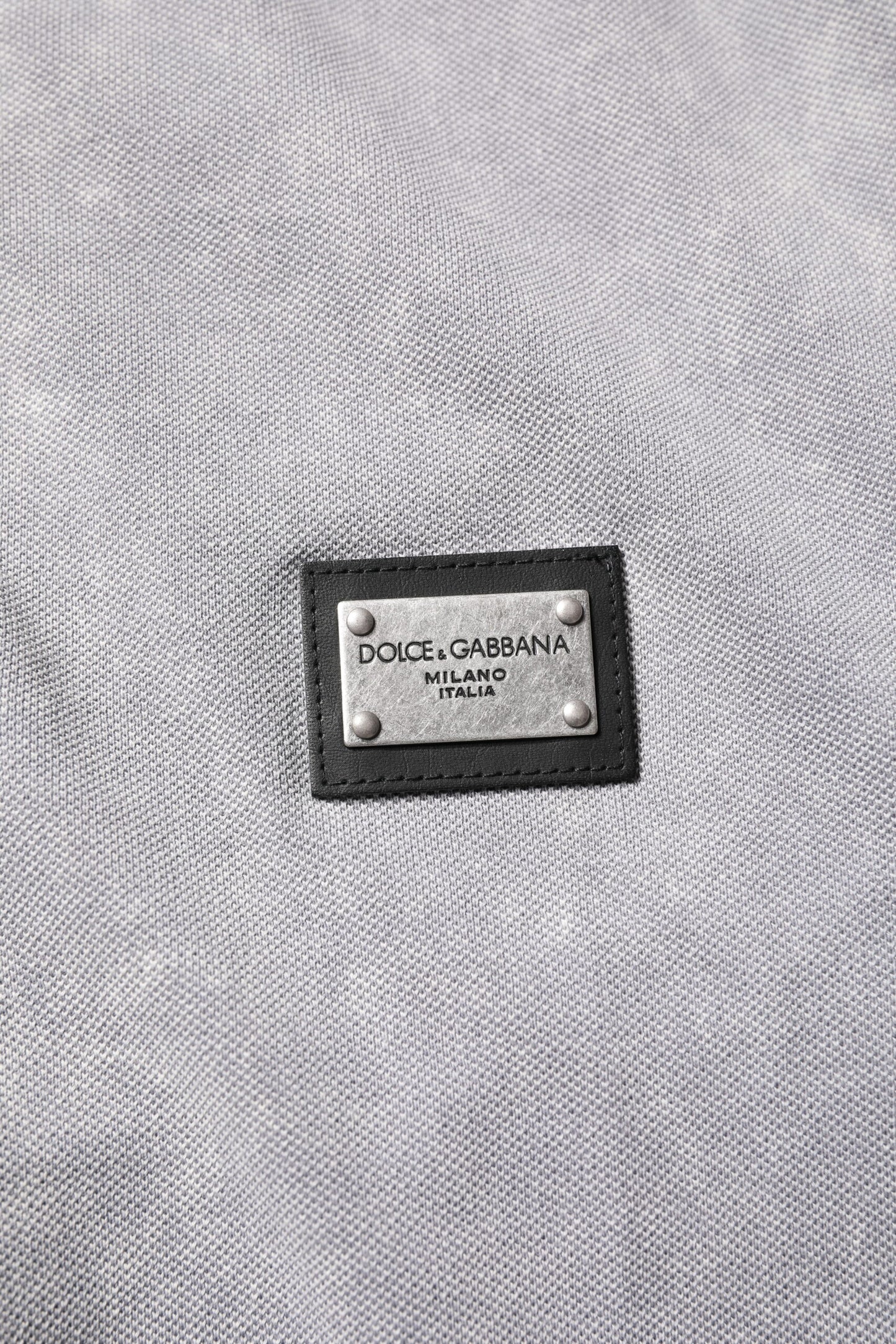 Polo Dolce & Gabbana en coton gris avec plaque logo pour homme