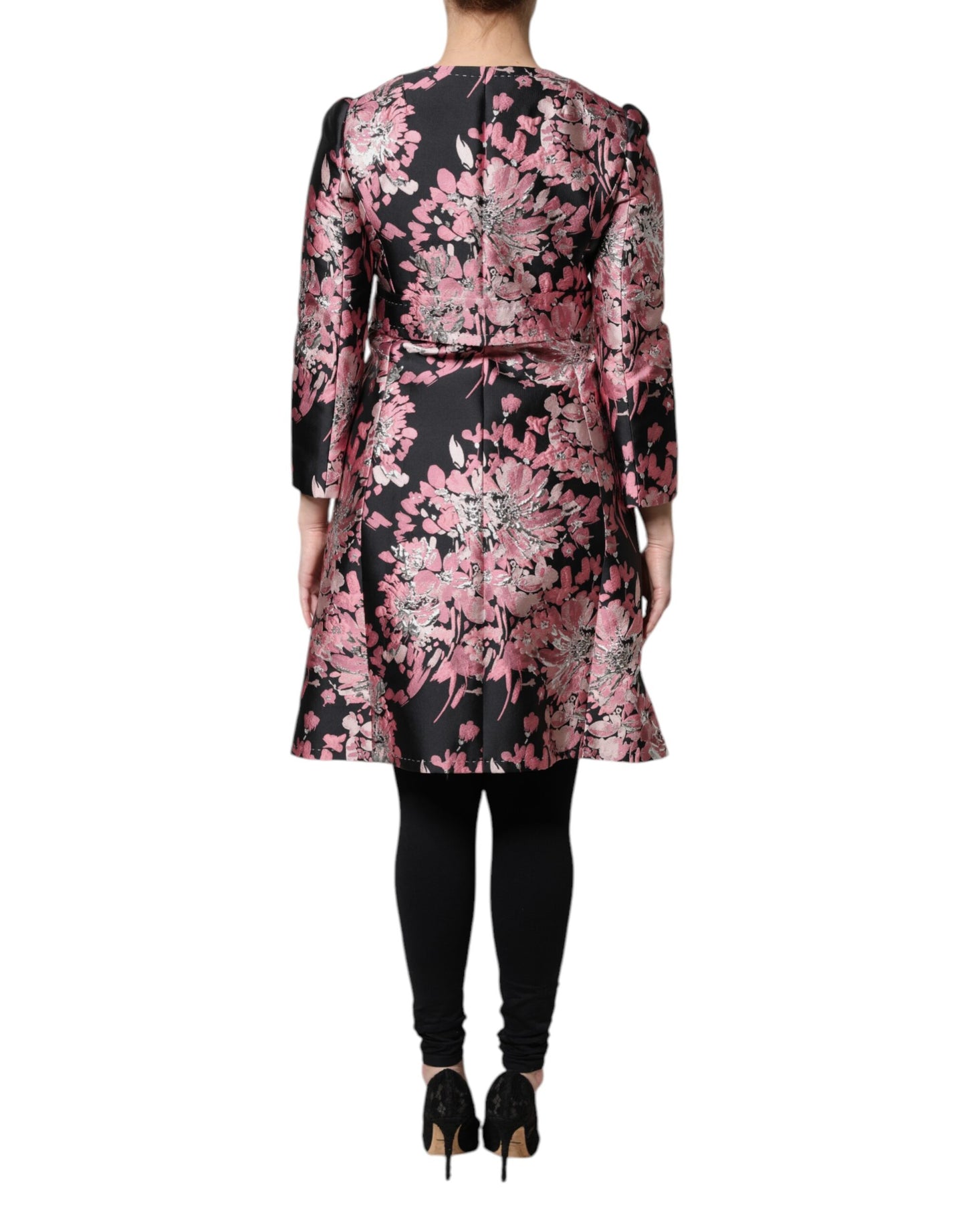 Dolce & Gabbana Pink Black Floral Brocade Trench Coat Jacket