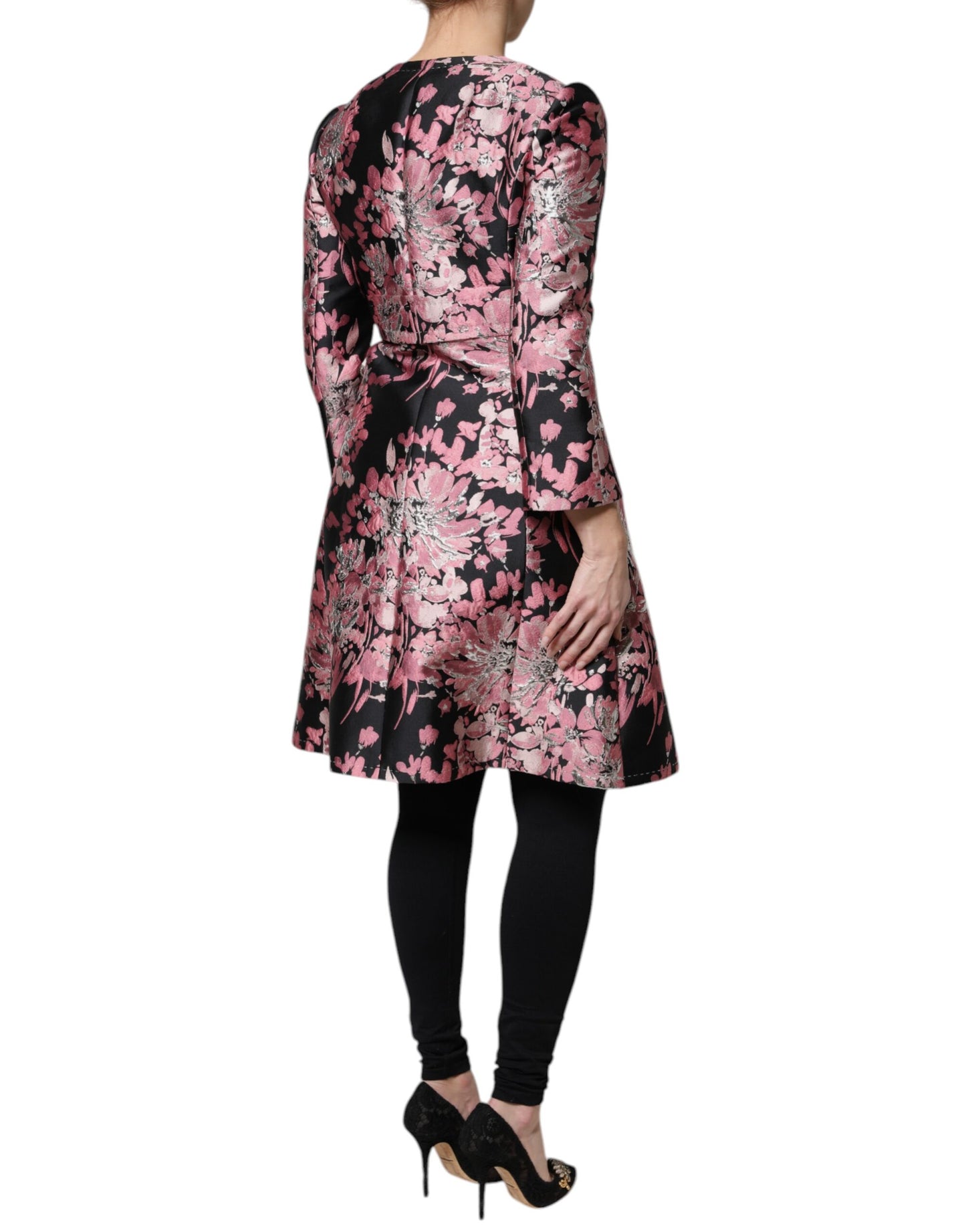Dolce & Gabbana Pink Black Floral Brocade Trench Coat Jacket