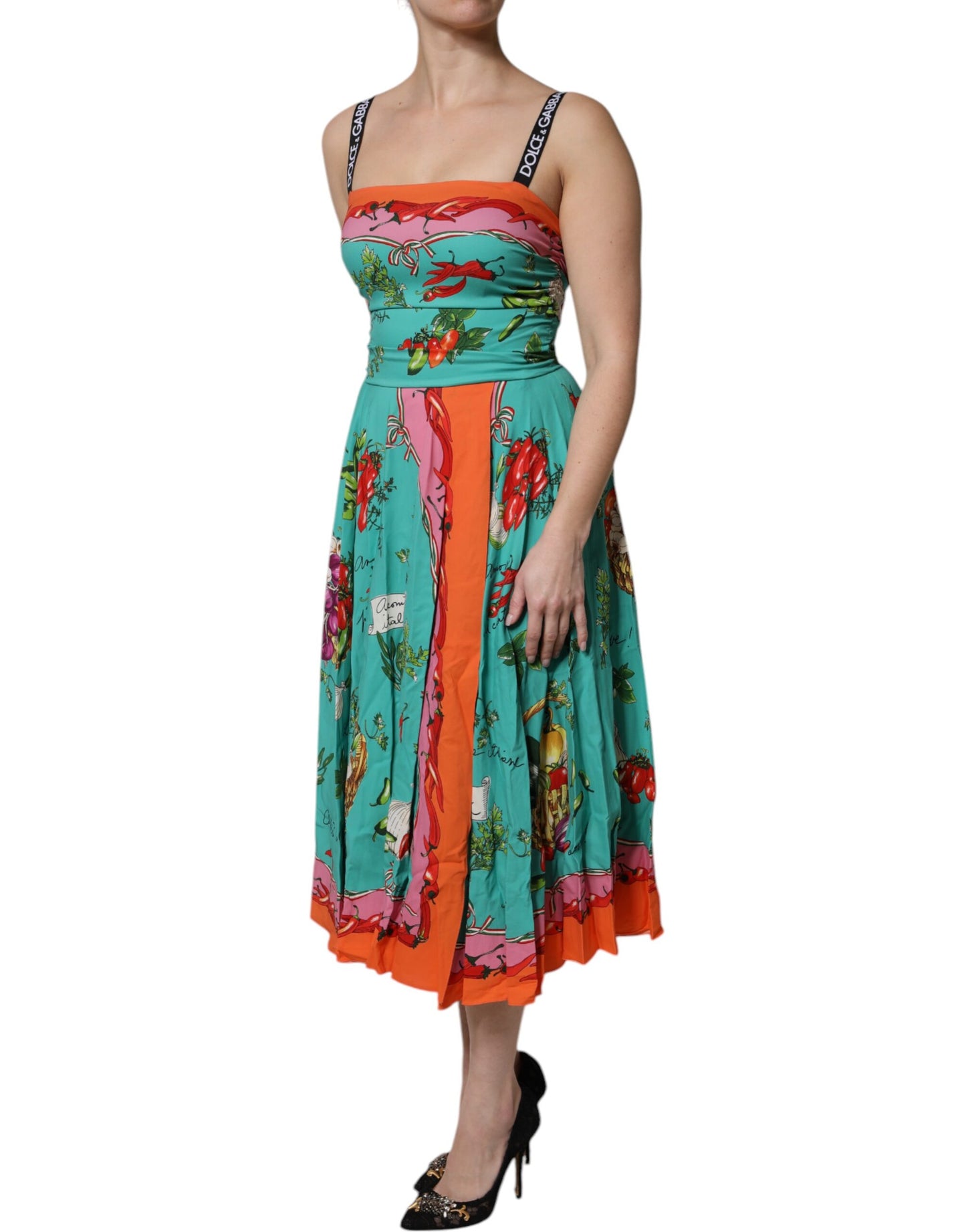 Robe midi sans manches en soie imprimée multicolore Dolce & Gabbana