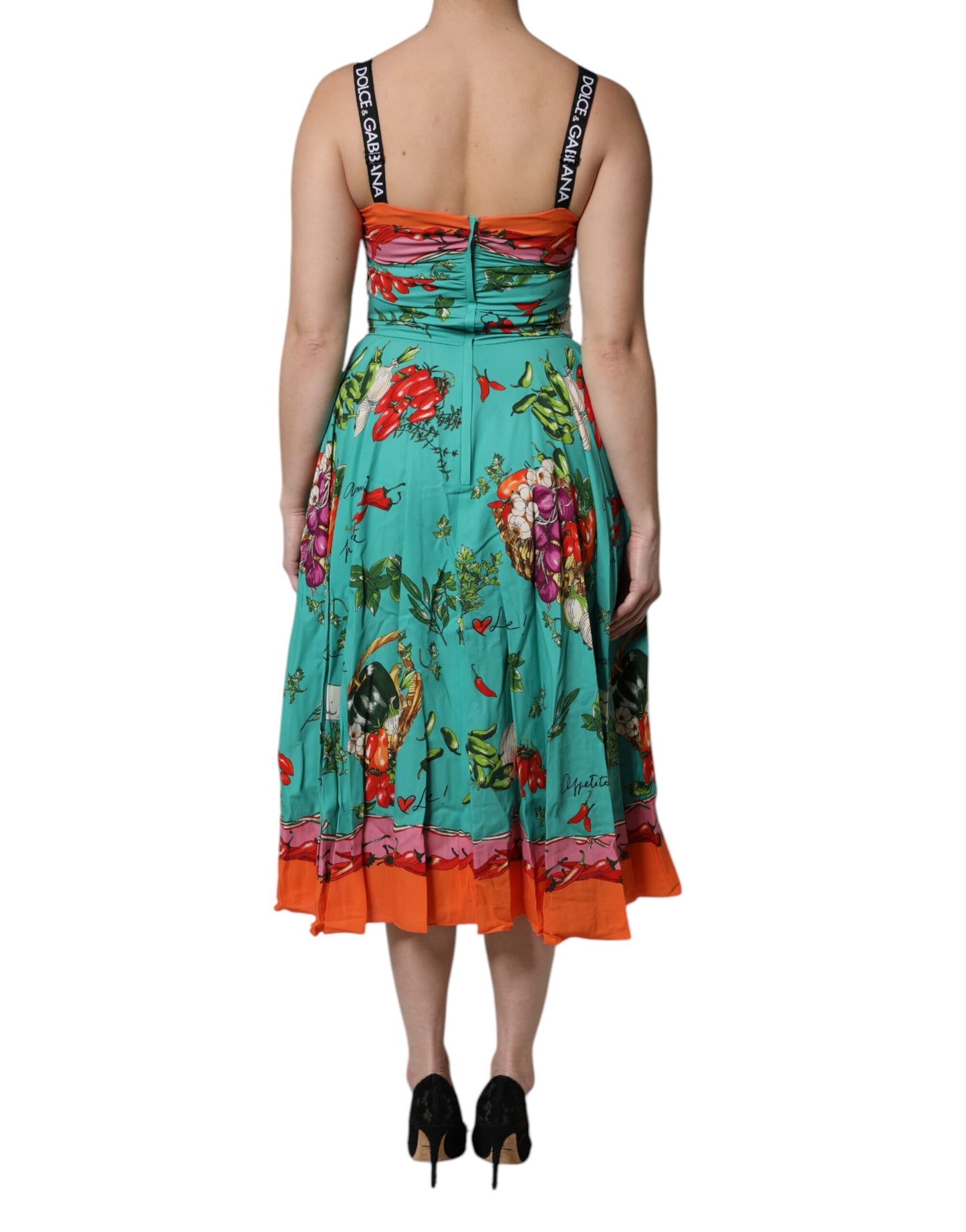 Robe midi sans manches en soie imprimée multicolore Dolce & Gabbana
