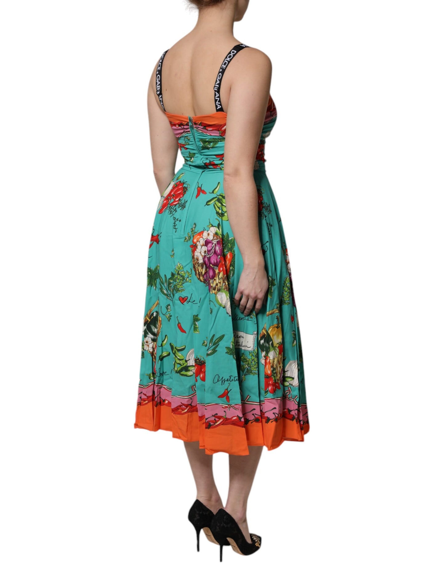 Robe midi sans manches en soie imprimée multicolore Dolce & Gabbana