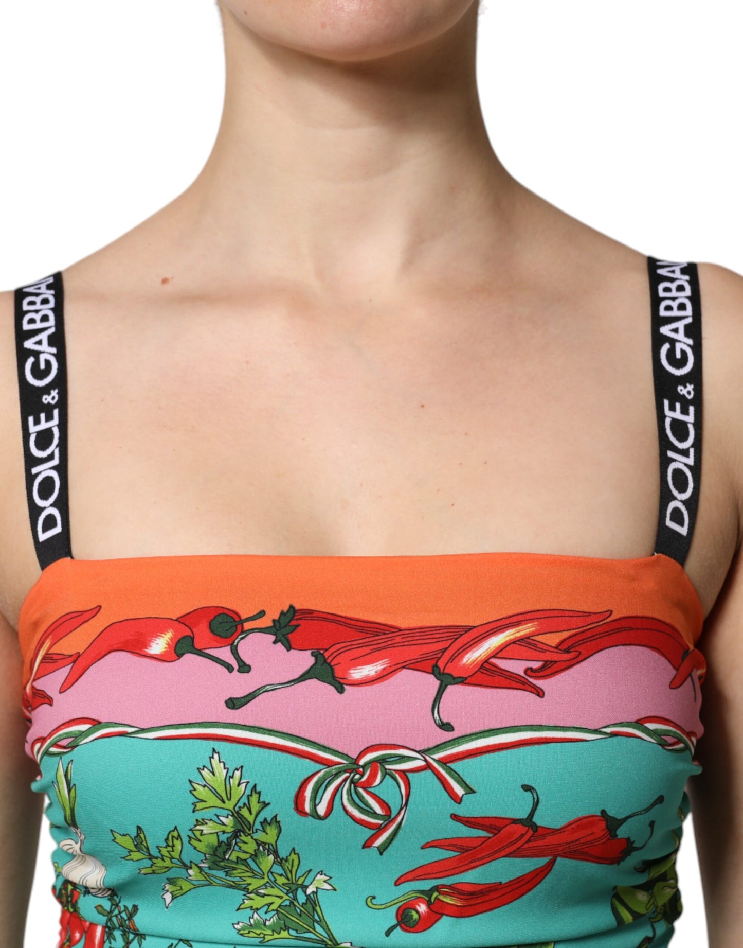 Robe midi sans manches en soie imprimée multicolore Dolce & Gabbana