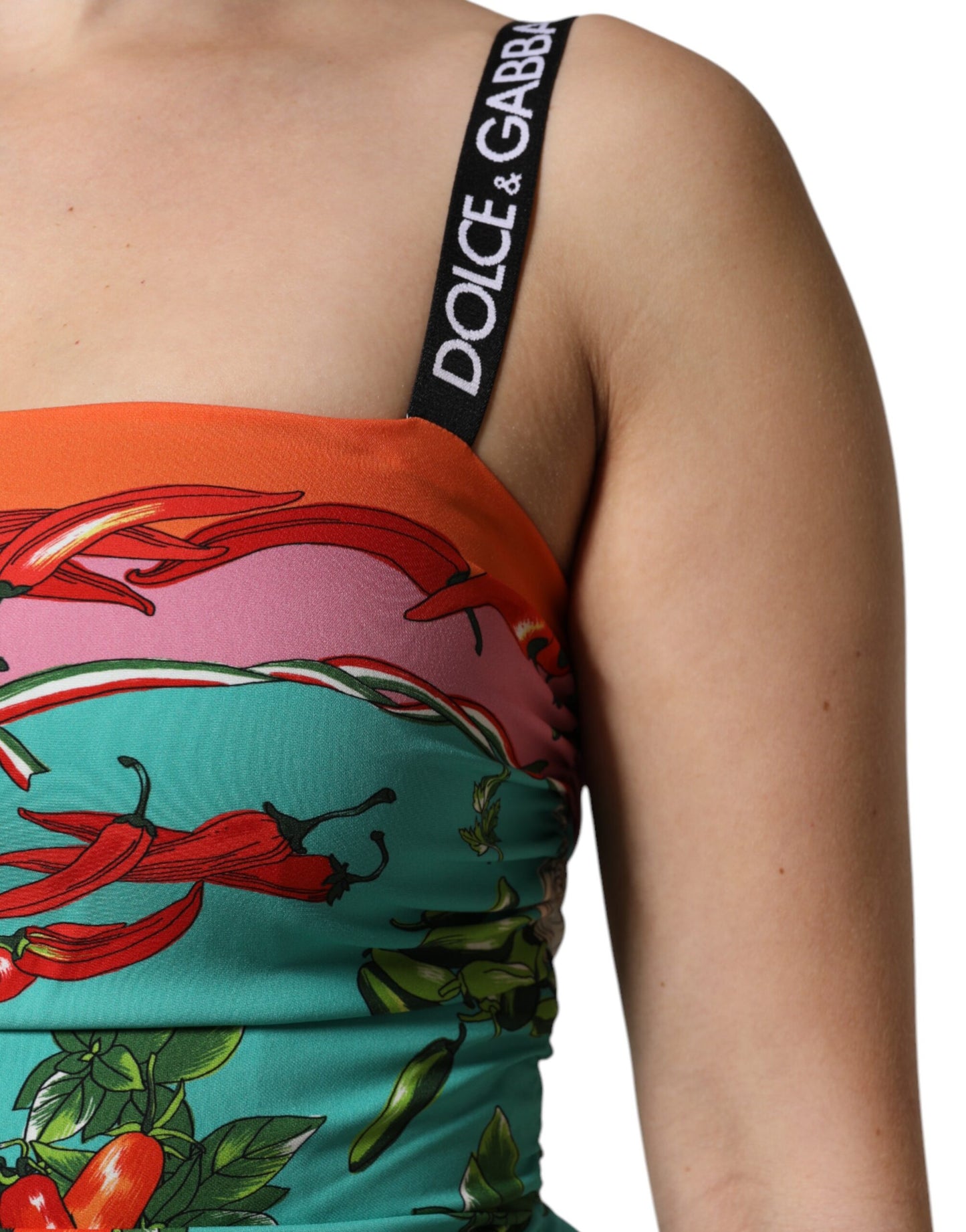 Robe midi sans manches en soie imprimée multicolore Dolce & Gabbana