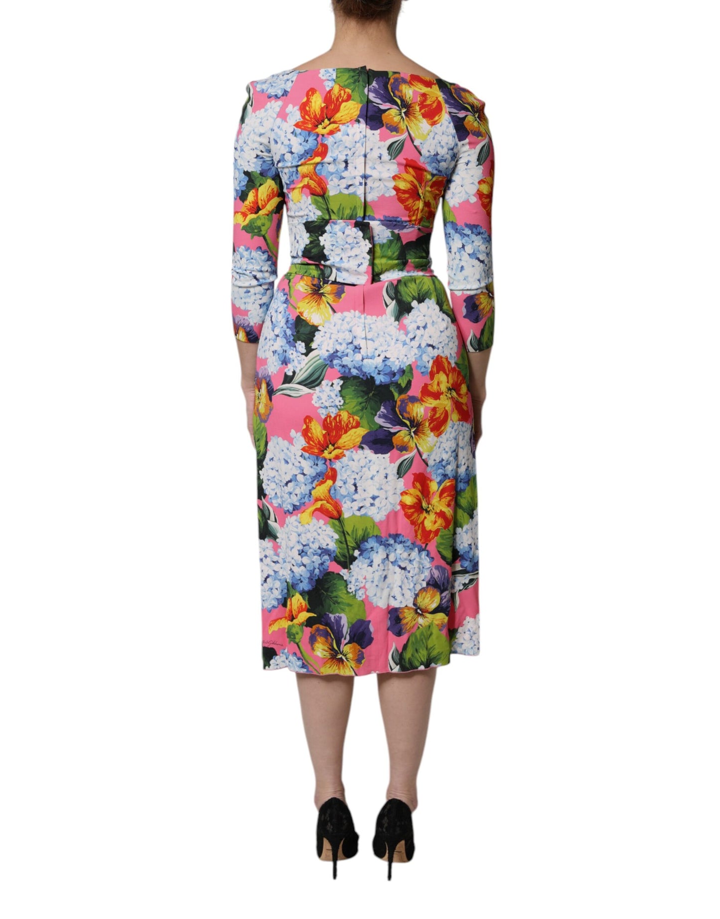 Robe mi-longue fendue sur le côté à fleurs multicolores Dolce & Gabbana