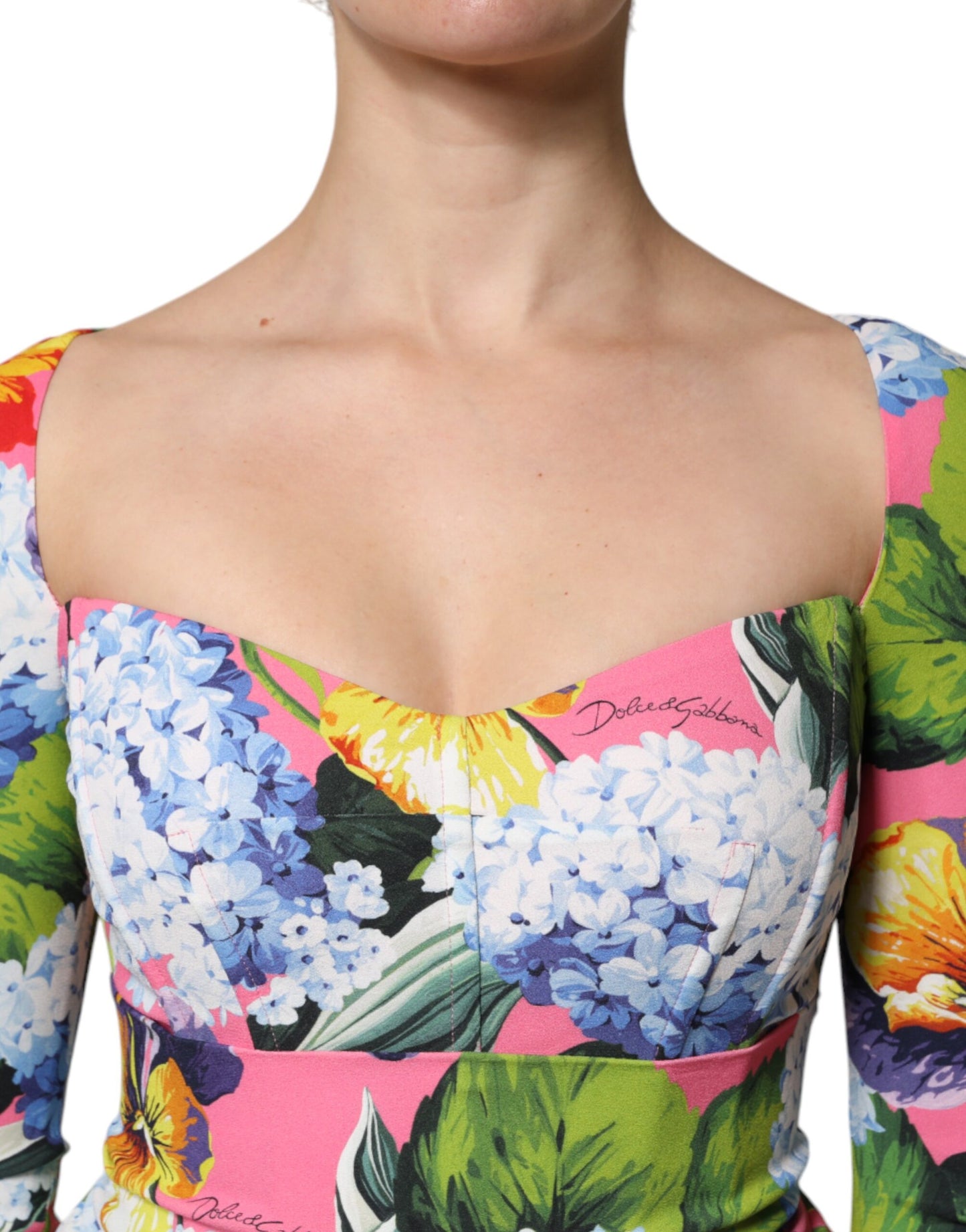 Robe mi-longue fendue sur le côté à fleurs multicolores Dolce & Gabbana