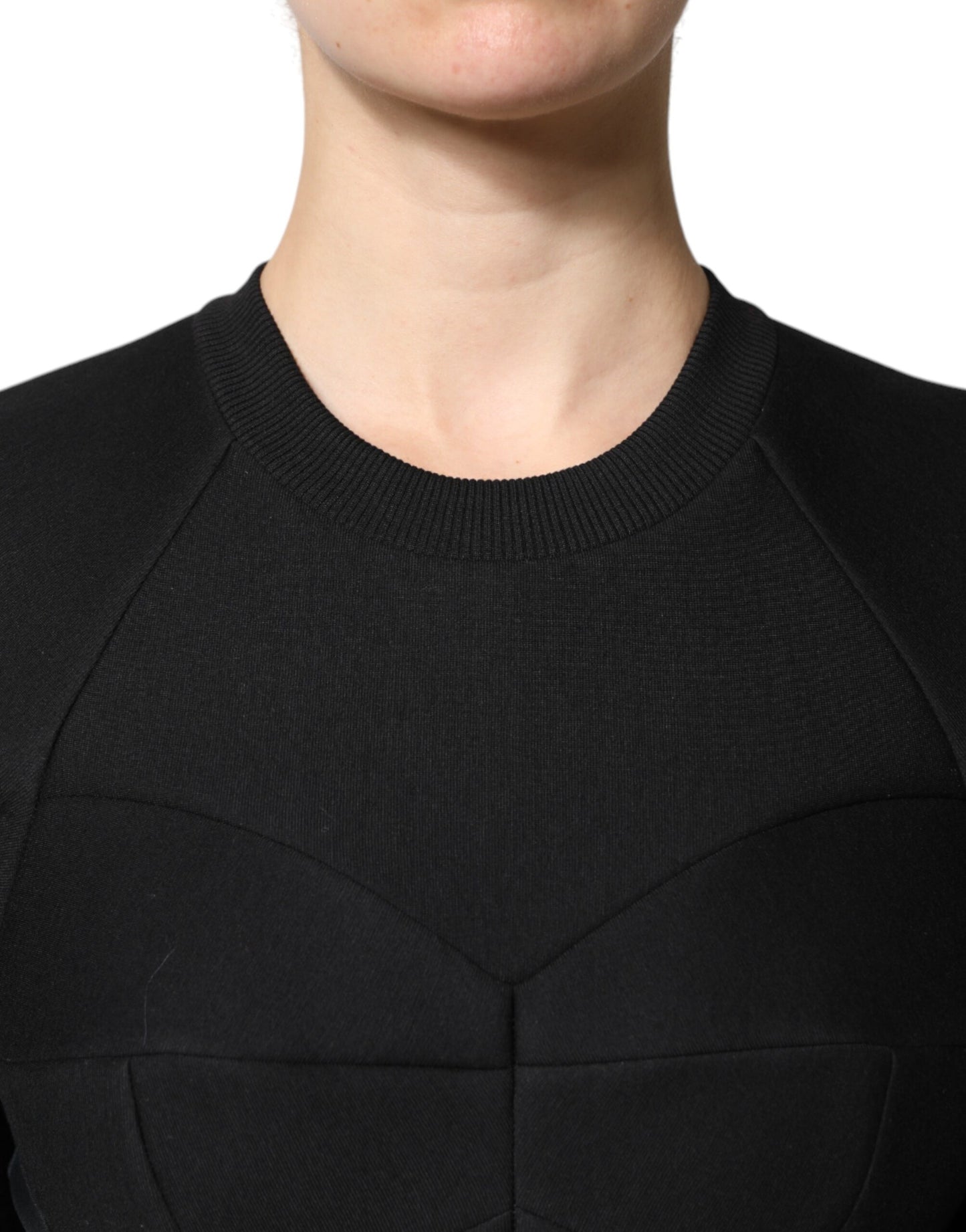 Robe courte trapèze à manches longues en coton noir Dolce & Gabbana