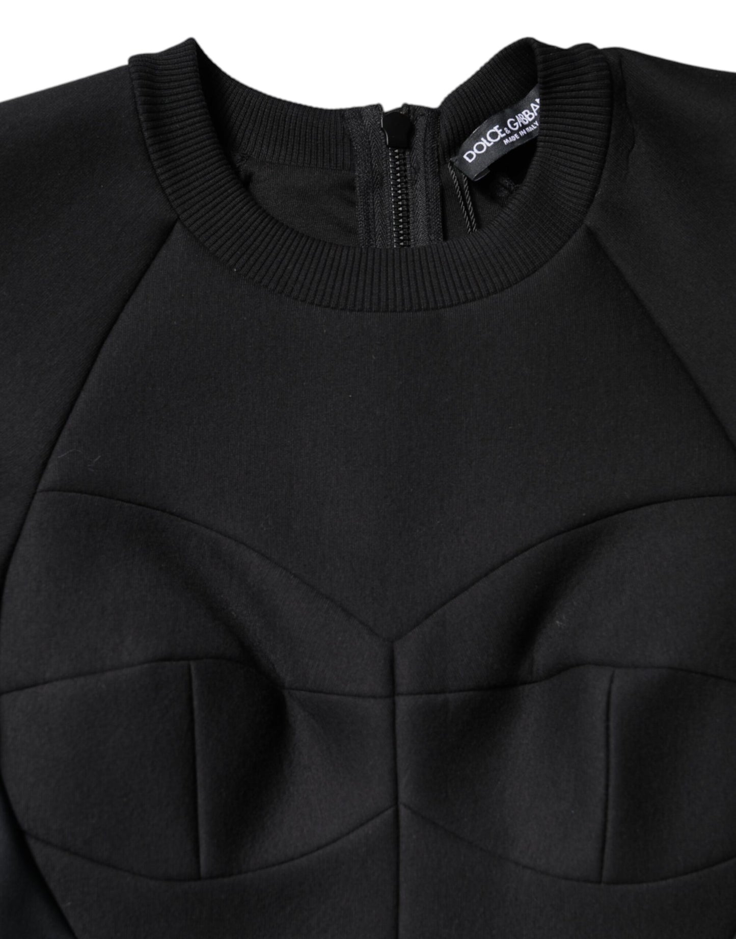 Robe courte trapèze à manches longues en coton noir Dolce & Gabbana