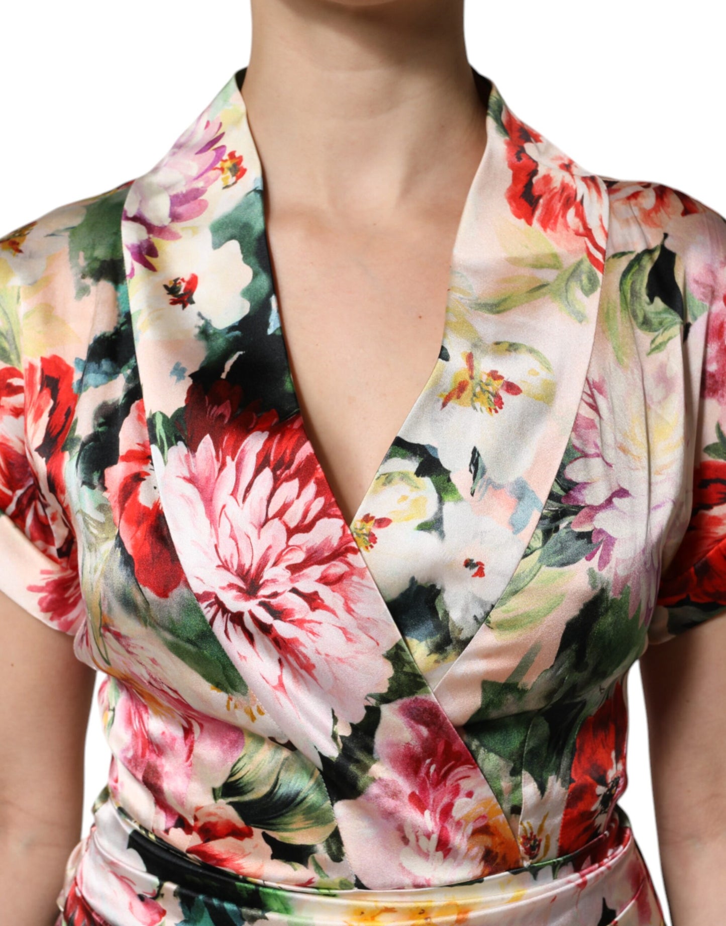 Robe fourreau mi-longue à manches courtes et imprimé floral multicolore Dolce & Gabbana
