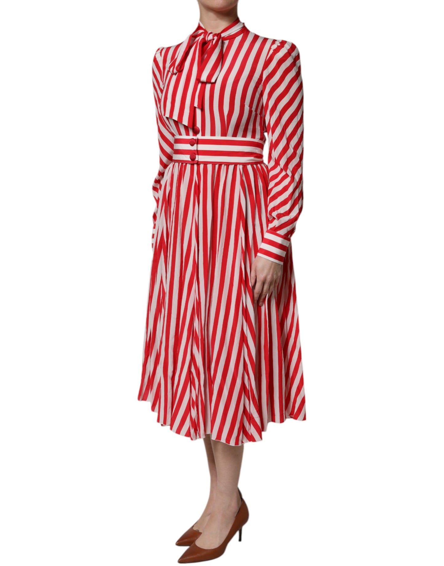 Robe mi-longue à manches longues et rayures blanches et rouges Dolce & Gabbana