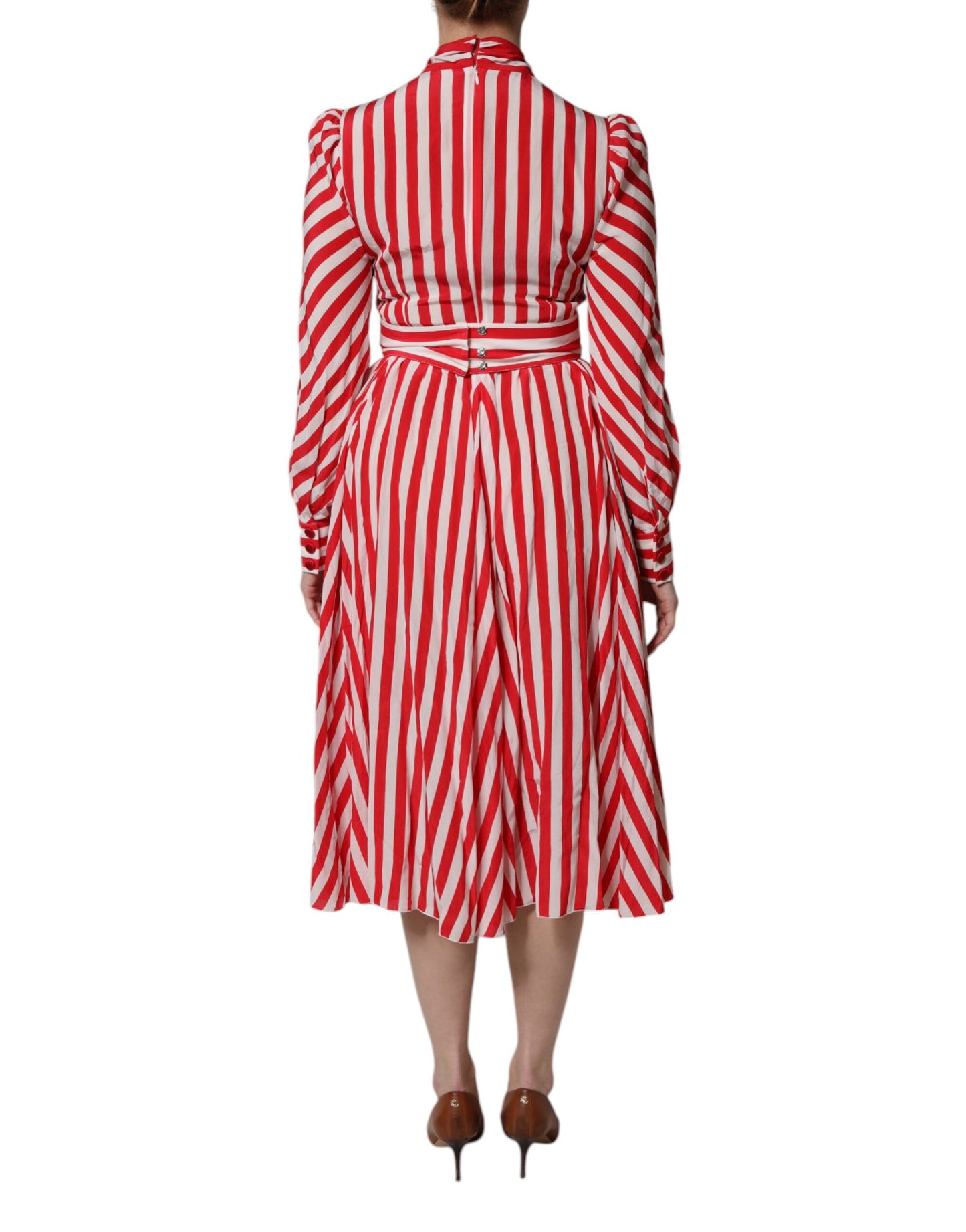 Robe mi-longue à manches longues et rayures blanches et rouges Dolce & Gabbana