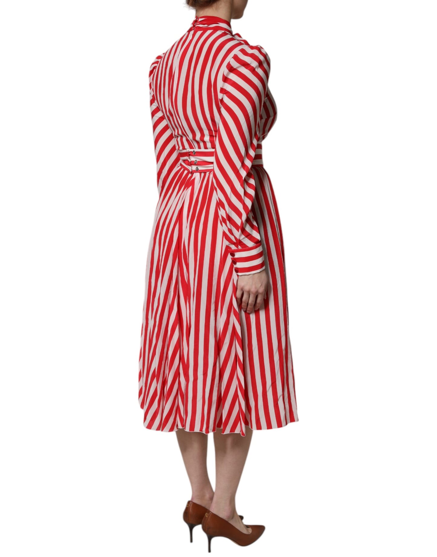 Robe mi-longue à manches longues et rayures blanches et rouges Dolce & Gabbana