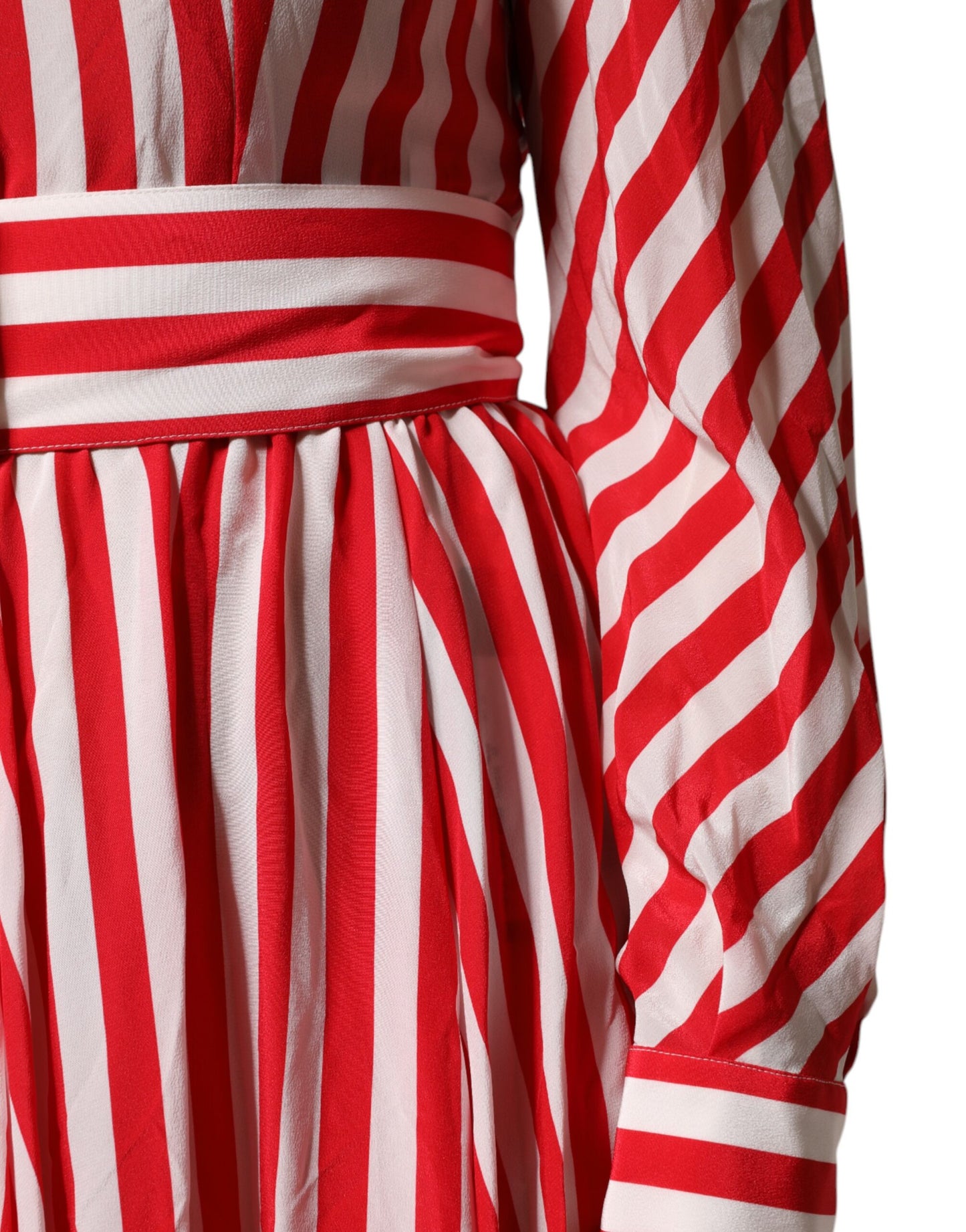 Robe mi-longue à manches longues et rayures blanches et rouges Dolce & Gabbana