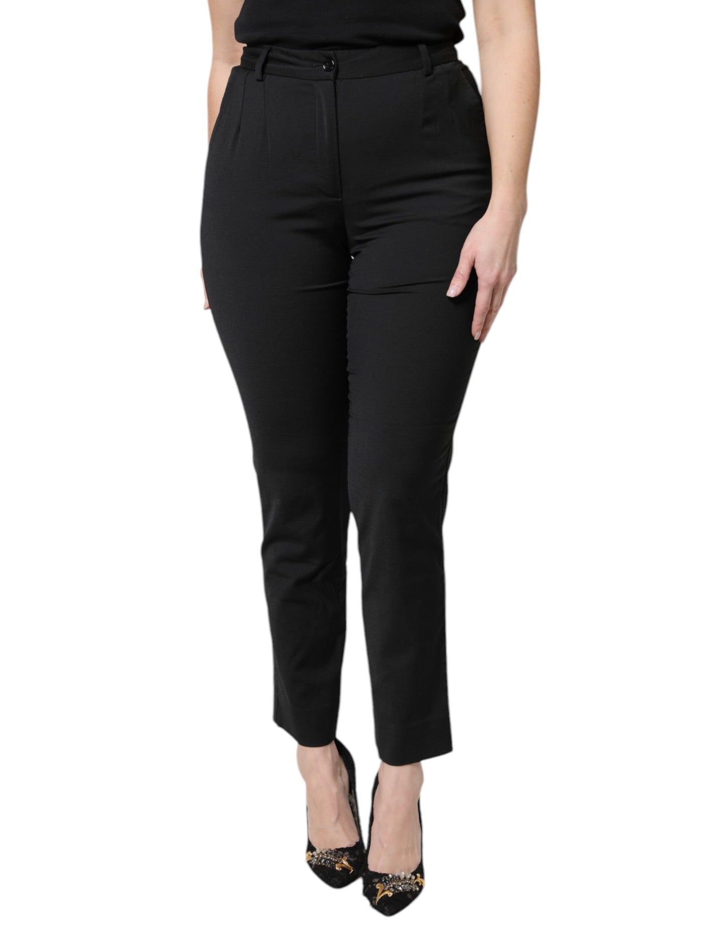 Dolce & Gabbana Black Polyester High Waist Slim Pants by Dolce & Gabbana