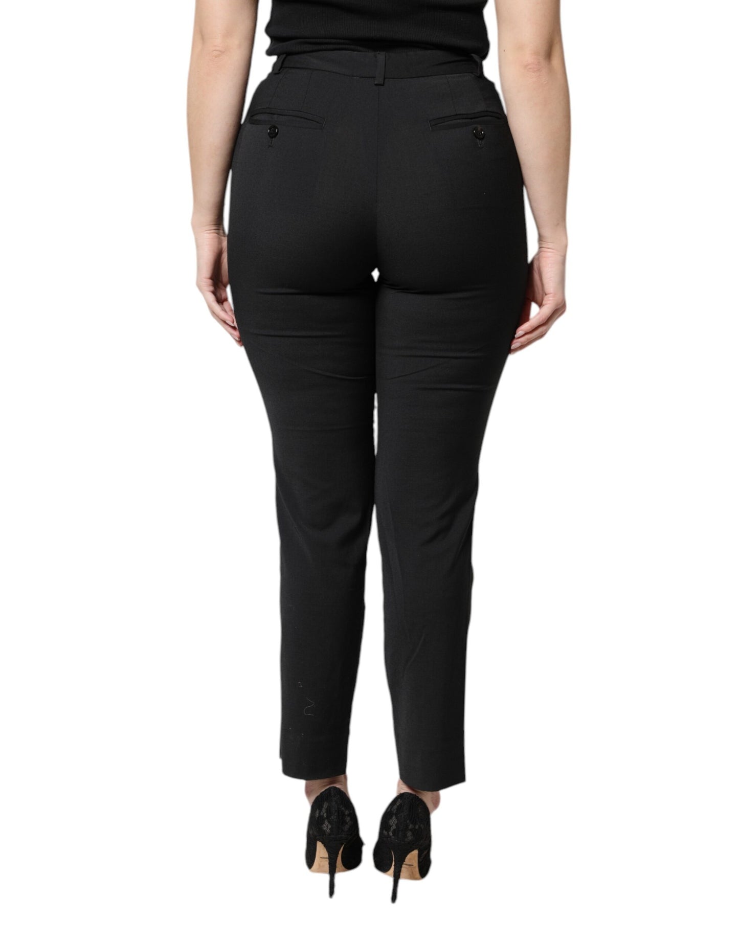 Dolce & Gabbana Black Polyester High Waist Slim Pants by Dolce & Gabbana