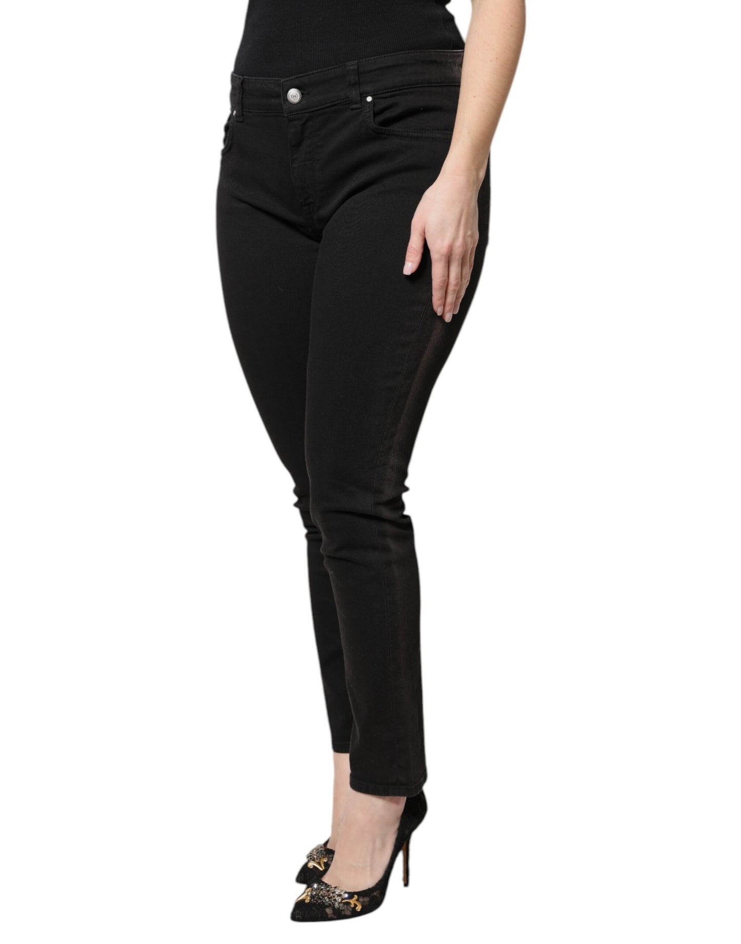 Dolce & Gabbana Black Cotton High Waist Skinny Denim Jeans by Dolce & Gabbana