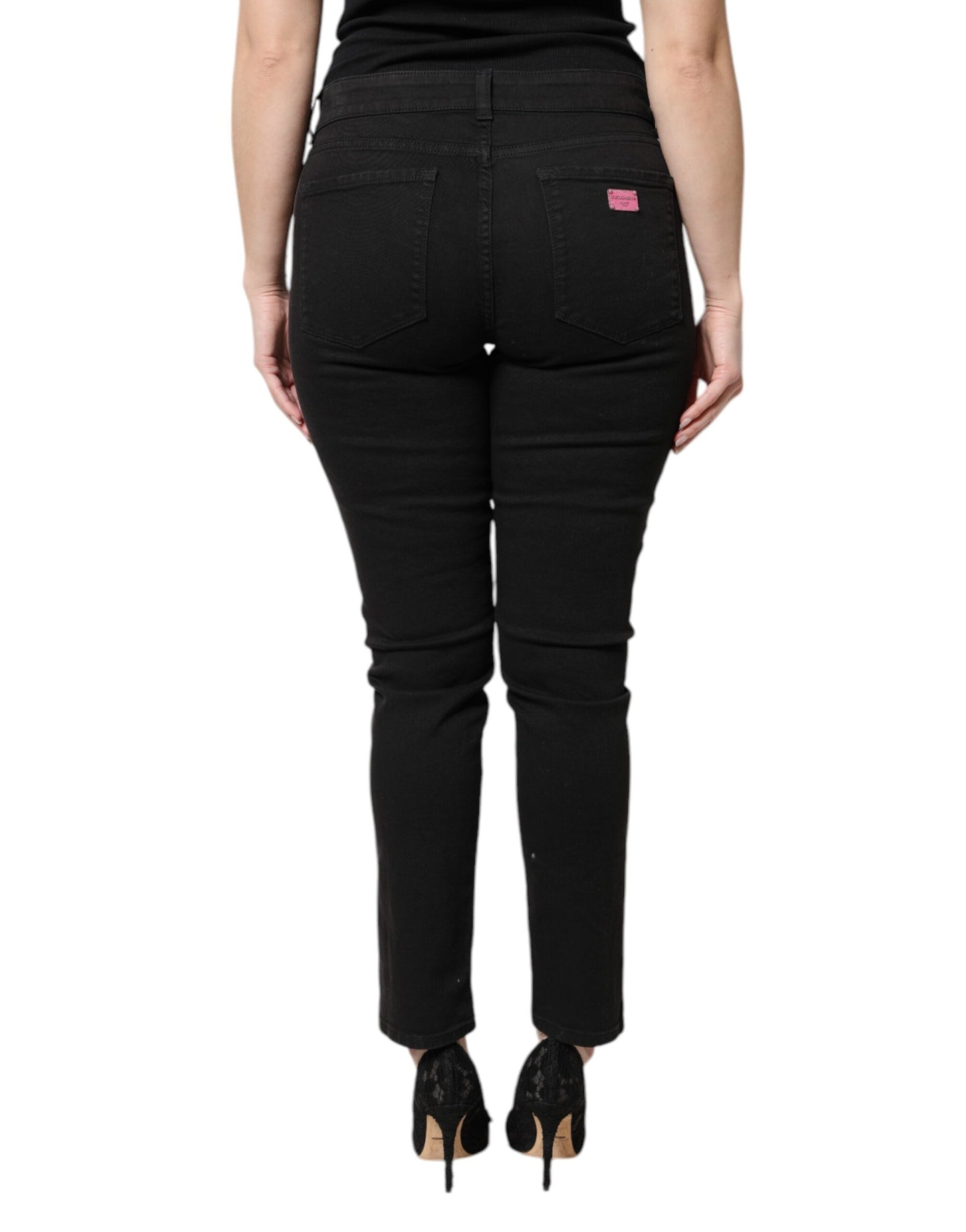 Dolce & Gabbana Black Cotton High Waist Skinny Denim Jeans by Dolce & Gabbana