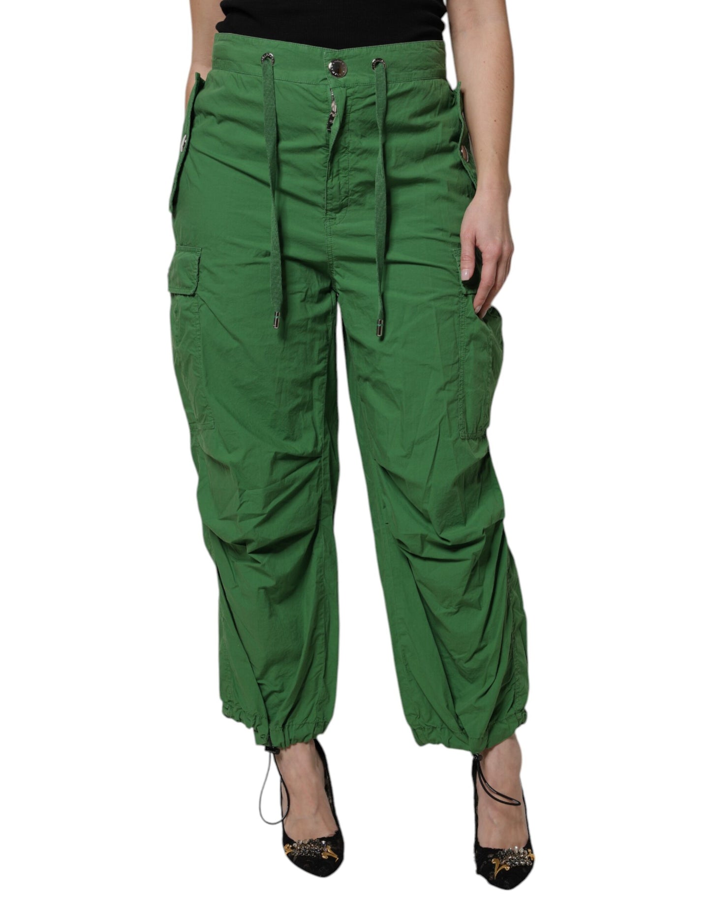 Dolce & Gabbana Green Cotton High Waist Cargo Pants by Dolce & Gabbana