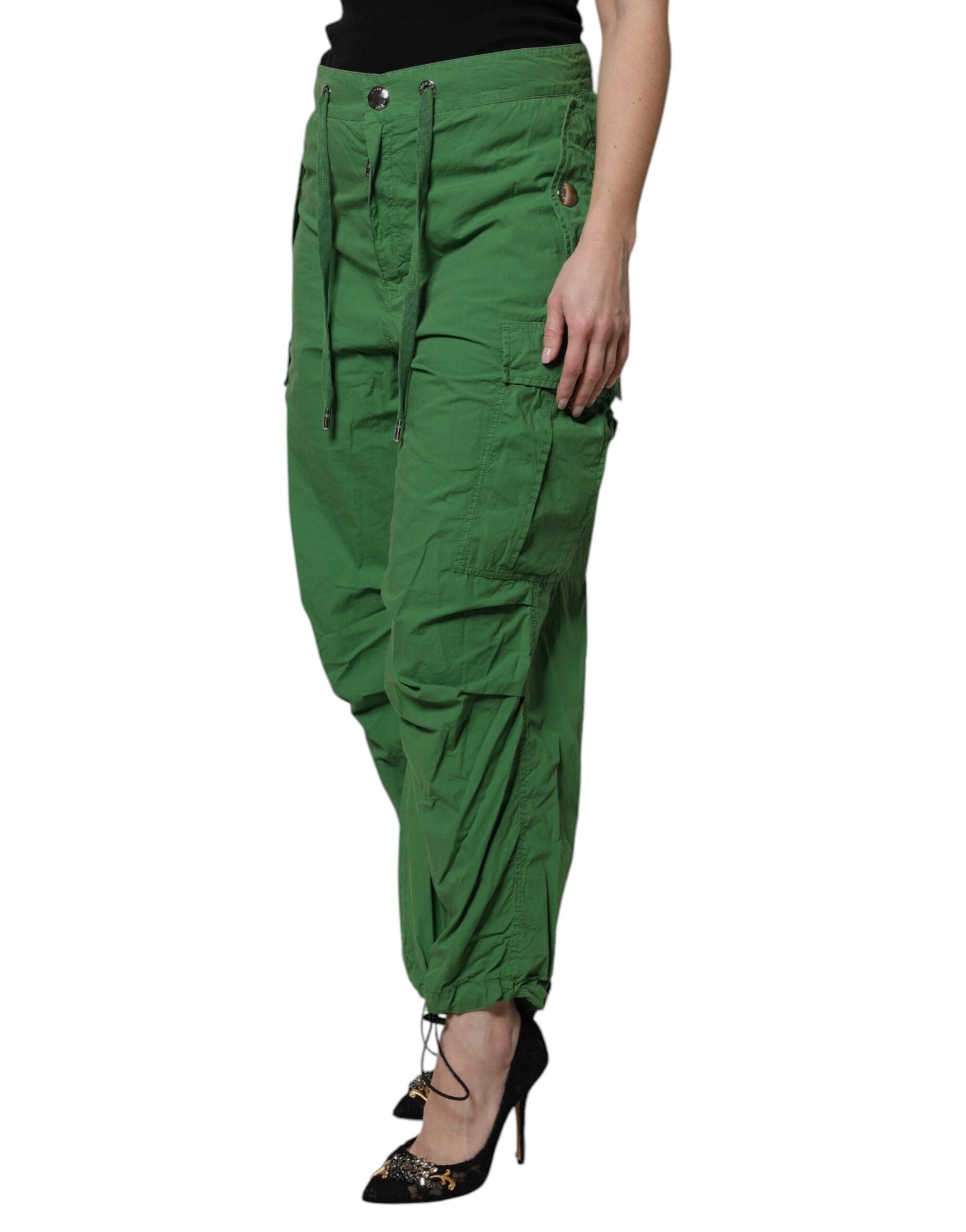Dolce & Gabbana Green Cotton High Waist Cargo Pants by Dolce & Gabbana