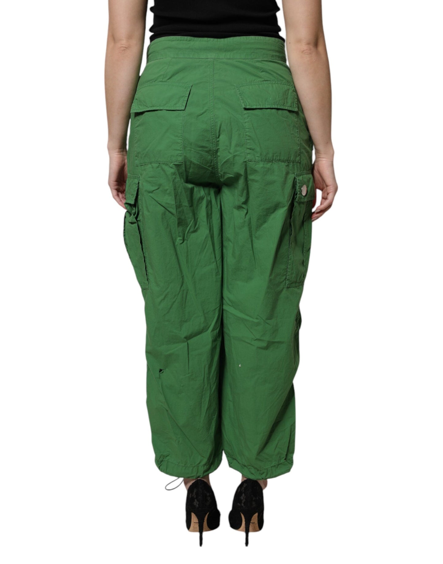Dolce & Gabbana Green Cotton High Waist Cargo Pants by Dolce & Gabbana