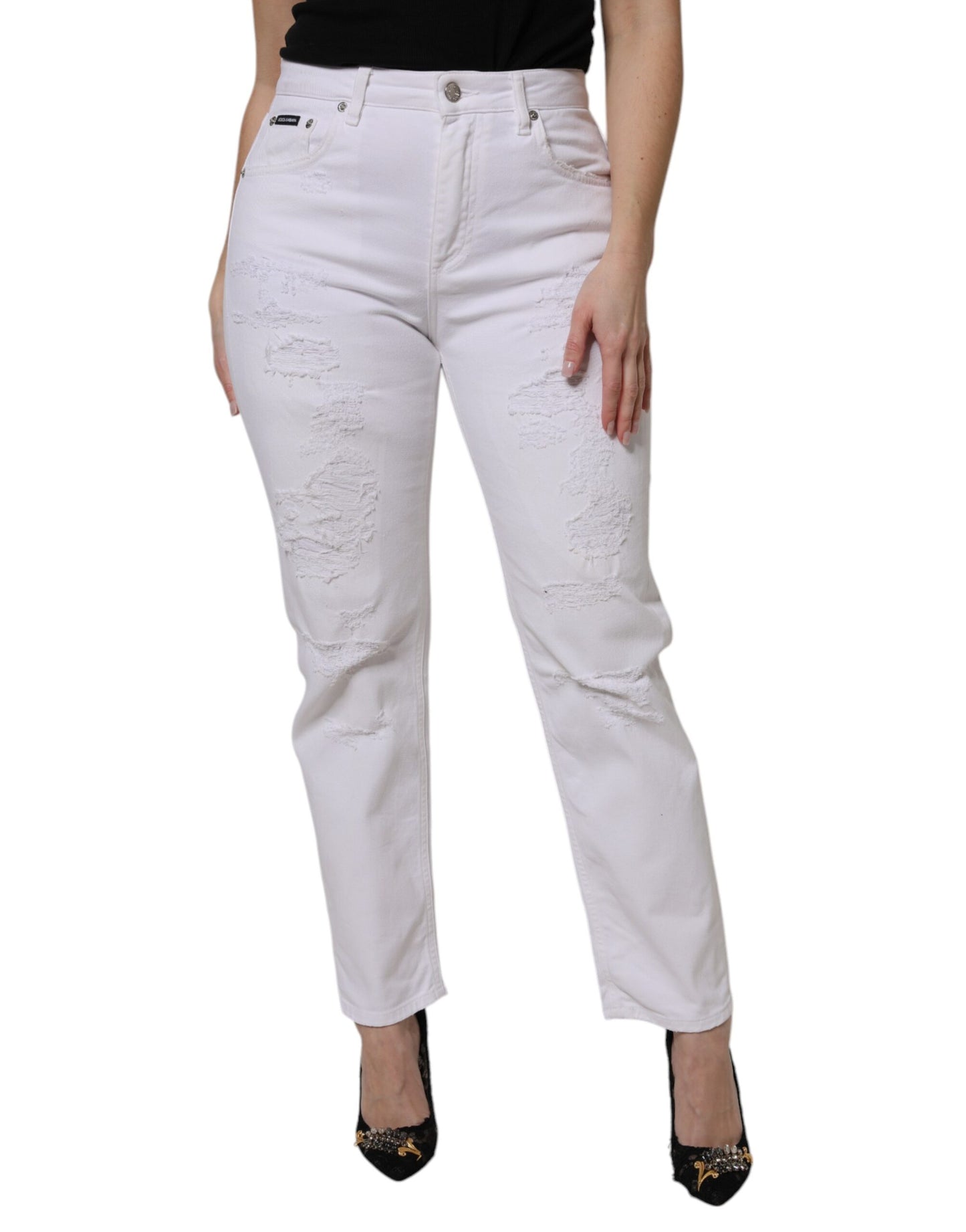 Dolce & Gabbana White Cotton High Waist Skinny Denim Jeans by Dolce & Gabbana