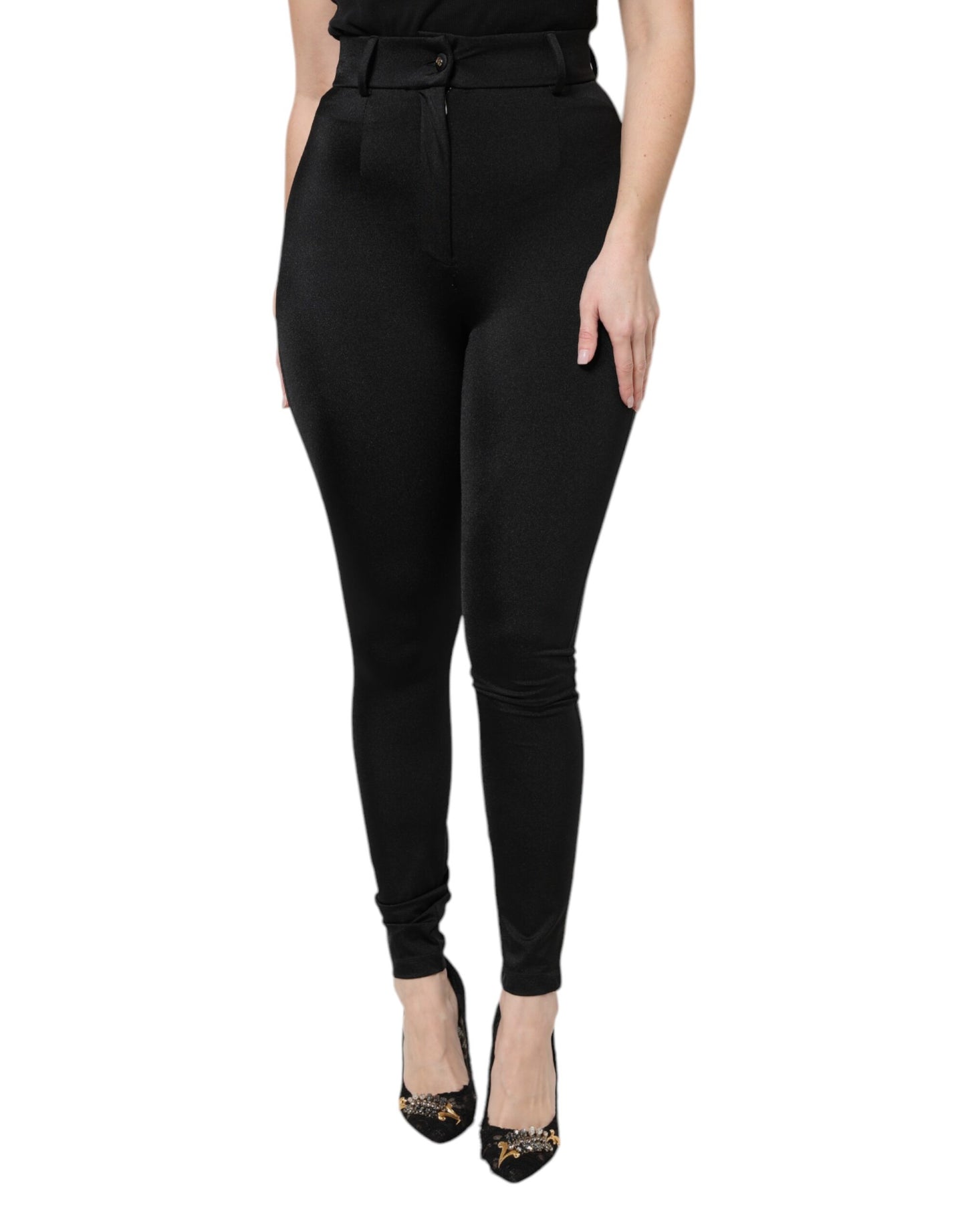 Dolce & Gabbana Black Nylon High Waist Slim Fit Pants by Dolce & Gabbana