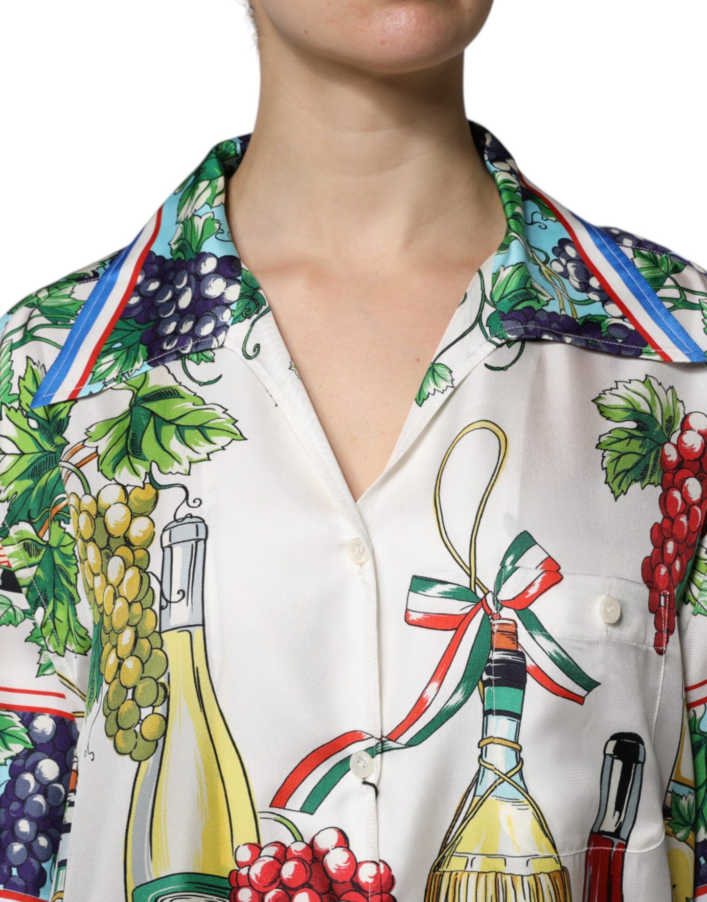 Dolce & Gabbana Multicolor Short Sleeve Silk Food Shirt Top by Dolce & Gabbana