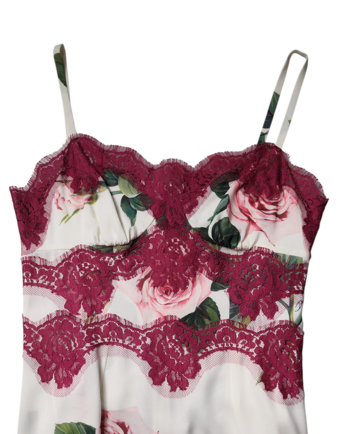 Dolce & Gabbana White Rose Print Satin Lace Tank Top Lingerie by Dolce & Gabbana