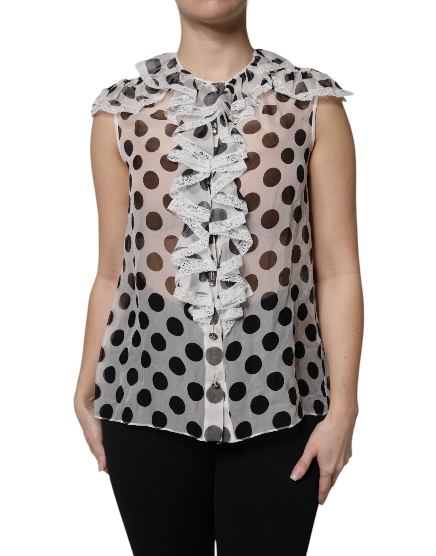 Dolce & Gabbana White Black Polka Dot Cotton Sleeveless Top by Dolce & Gabbana