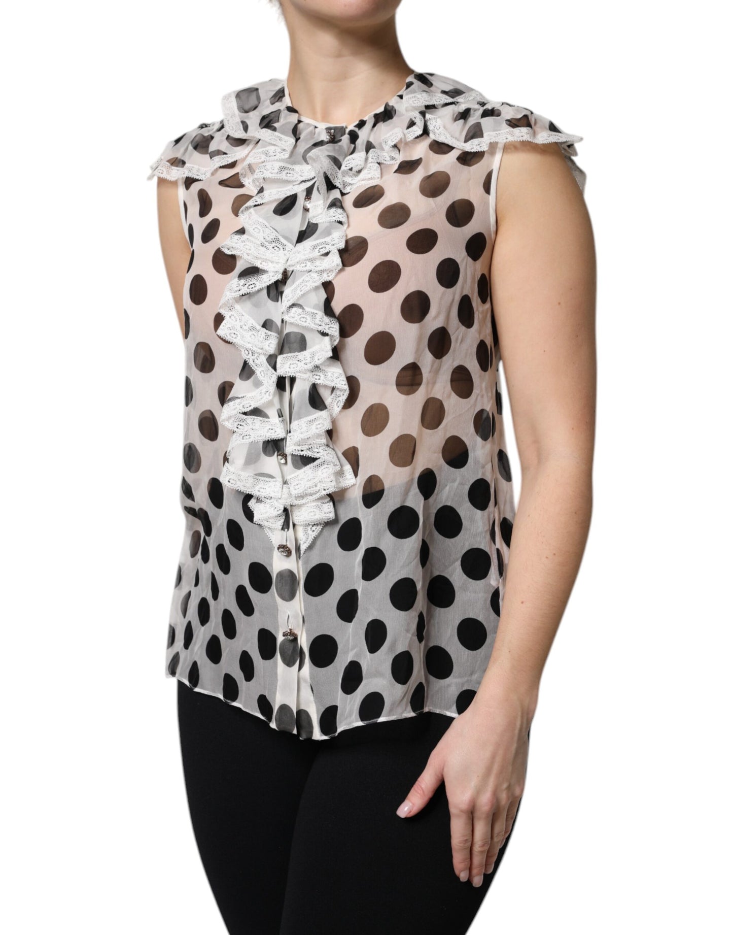 Dolce & Gabbana White Black Polka Dot Cotton Sleeveless Top by Dolce & Gabbana