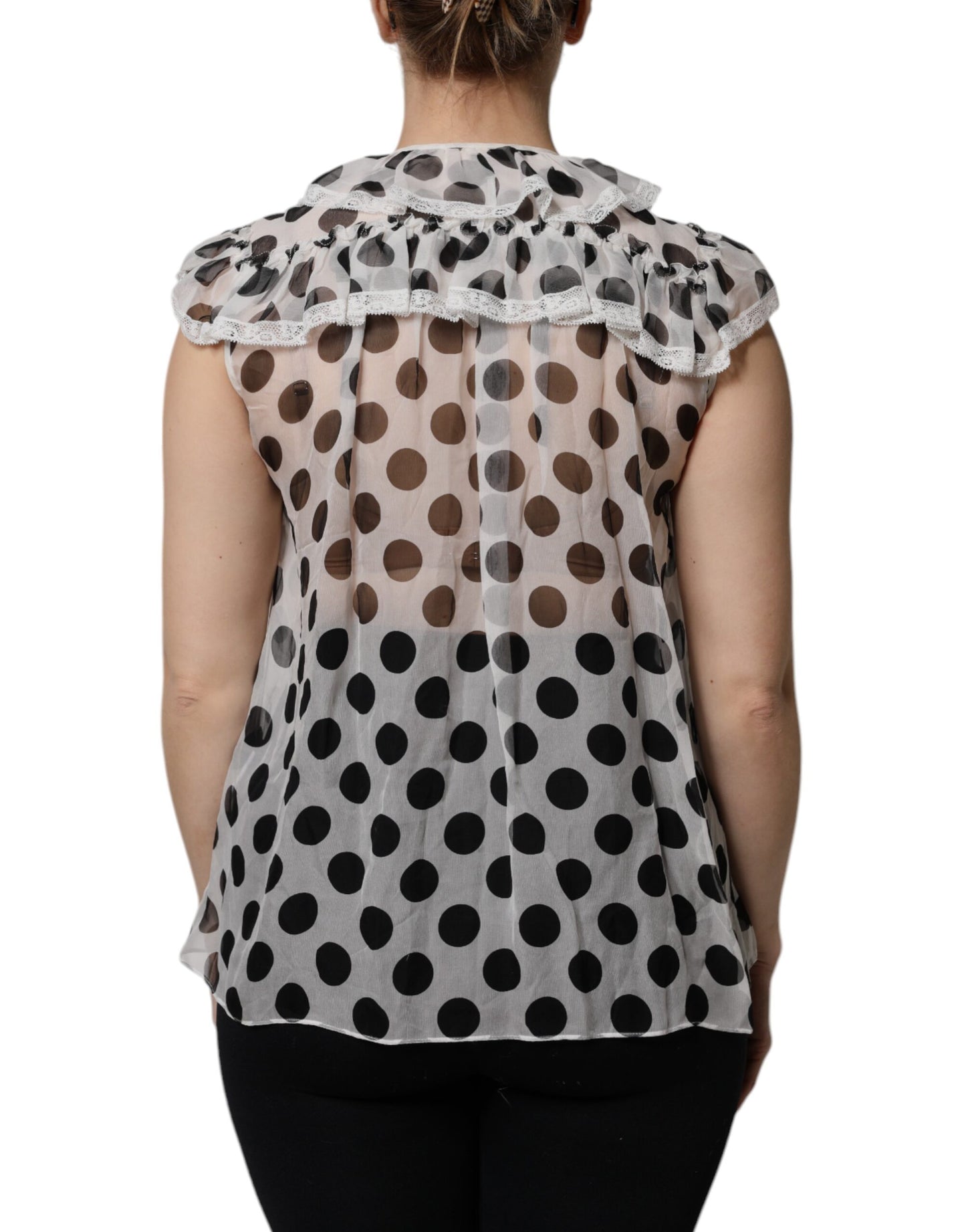Dolce & Gabbana White Black Polka Dot Cotton Sleeveless Top by Dolce & Gabbana