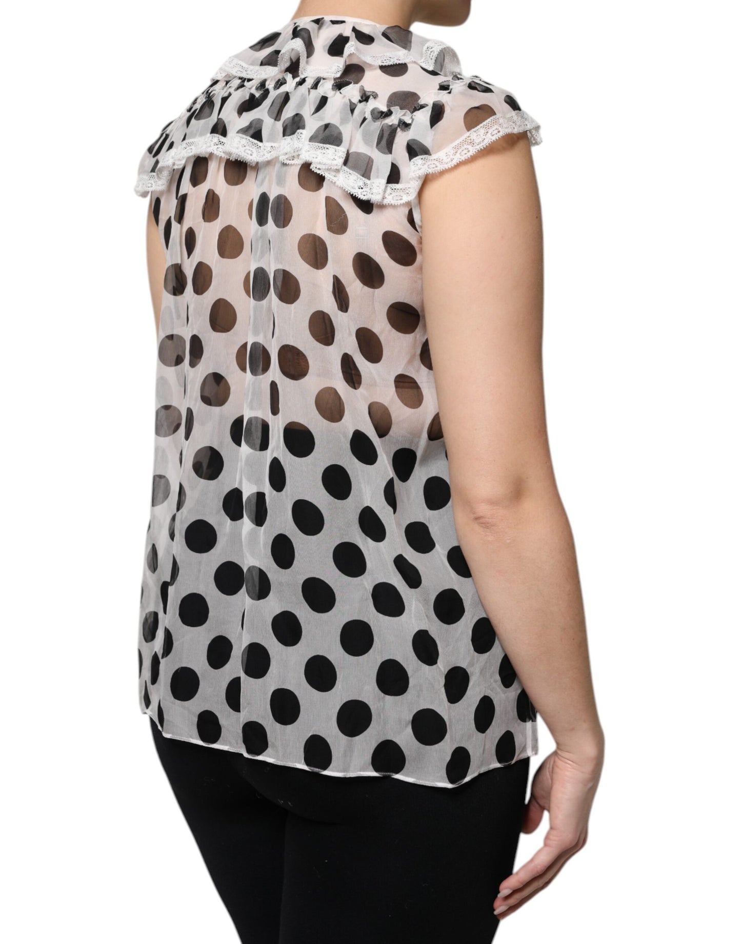Dolce & Gabbana White Black Polka Dot Cotton Sleeveless Top by Dolce & Gabbana