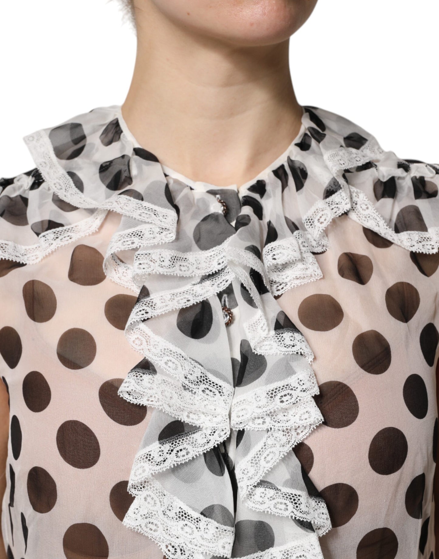 Dolce & Gabbana White Black Polka Dot Cotton Sleeveless Top by Dolce & Gabbana