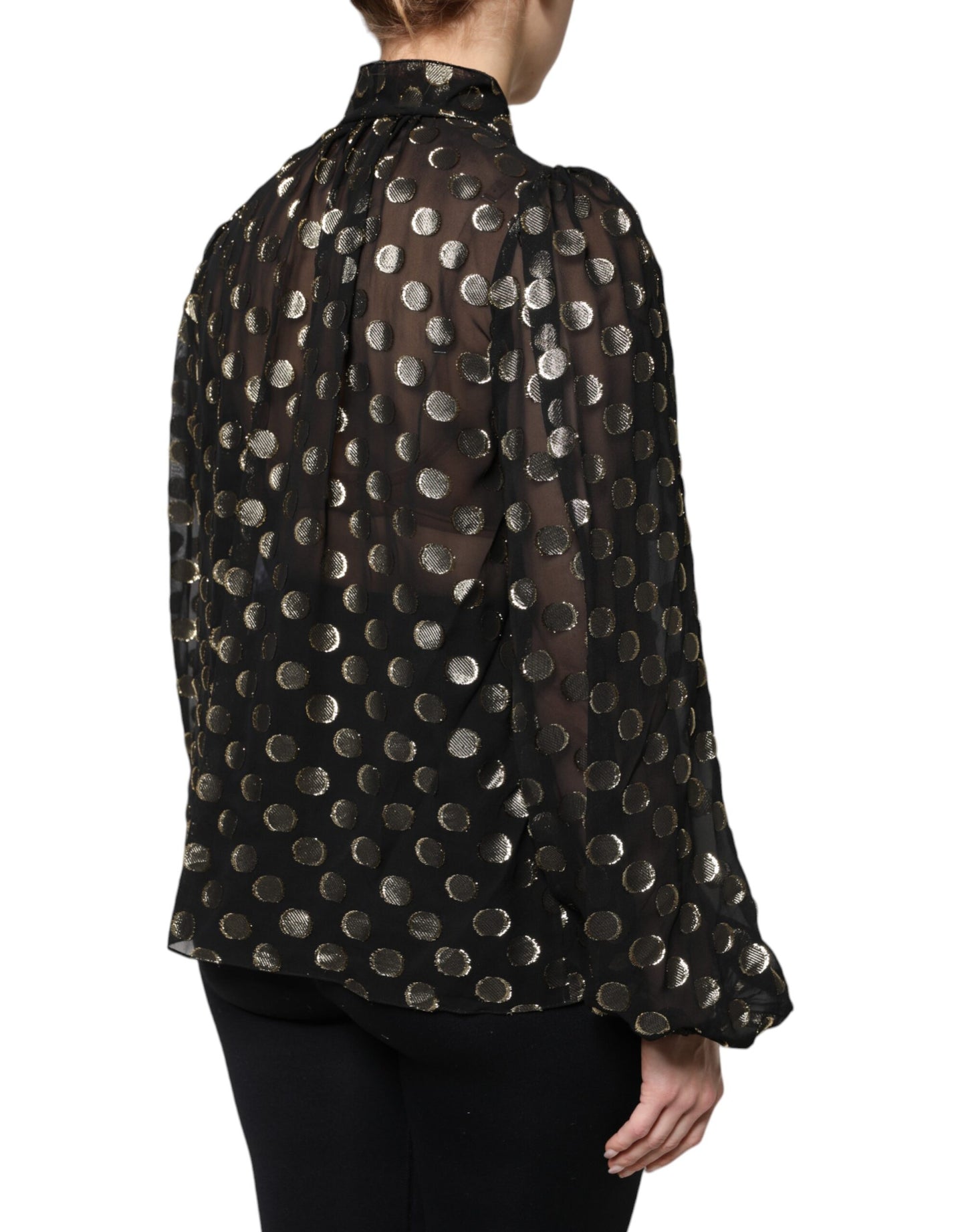 Dolce & Gabbana Black Sheer Tied Neck Polka Dots Blouse Top by Dolce & Gabbana