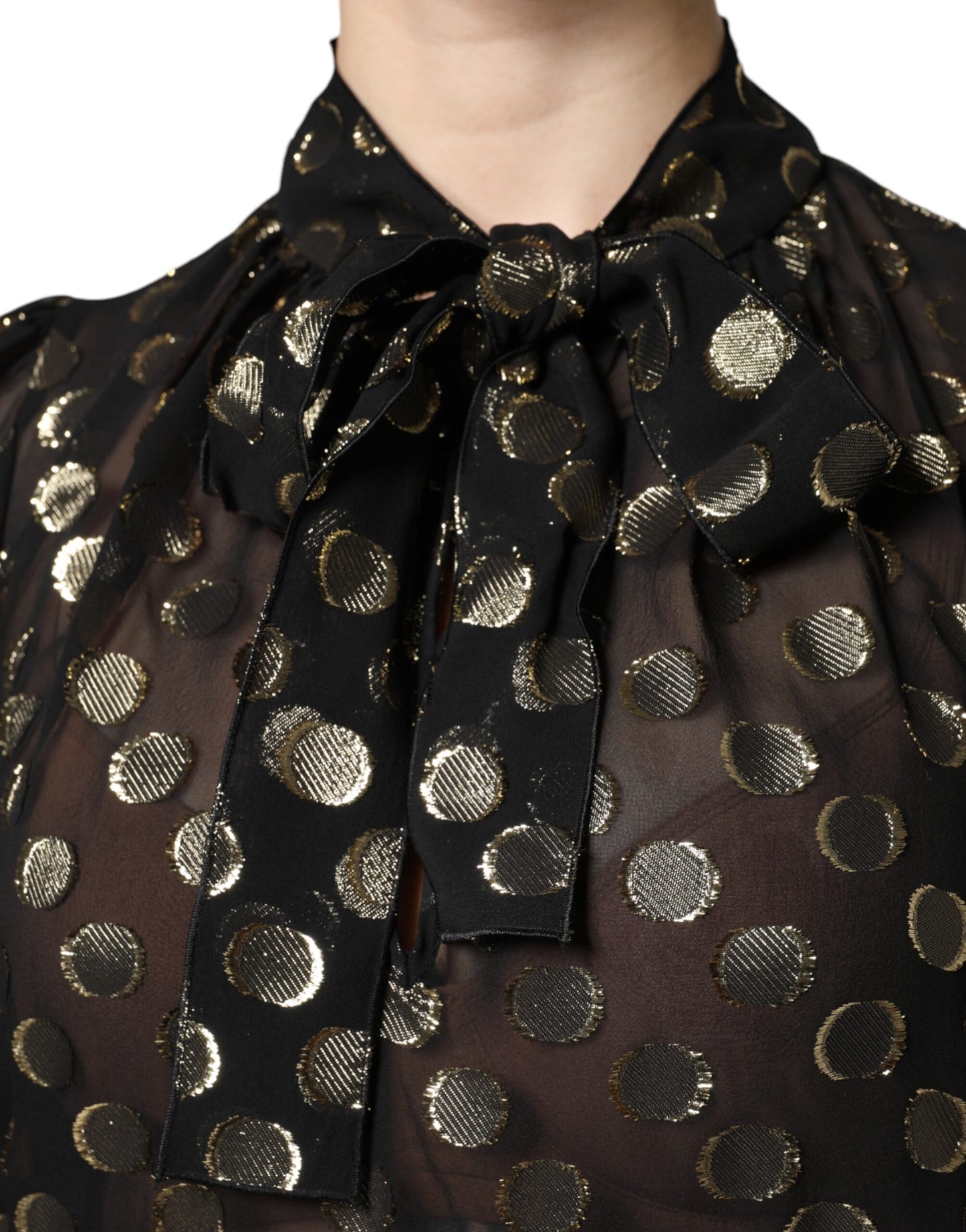Dolce & Gabbana Black Sheer Tied Neck Polka Dots Blouse Top by Dolce & Gabbana