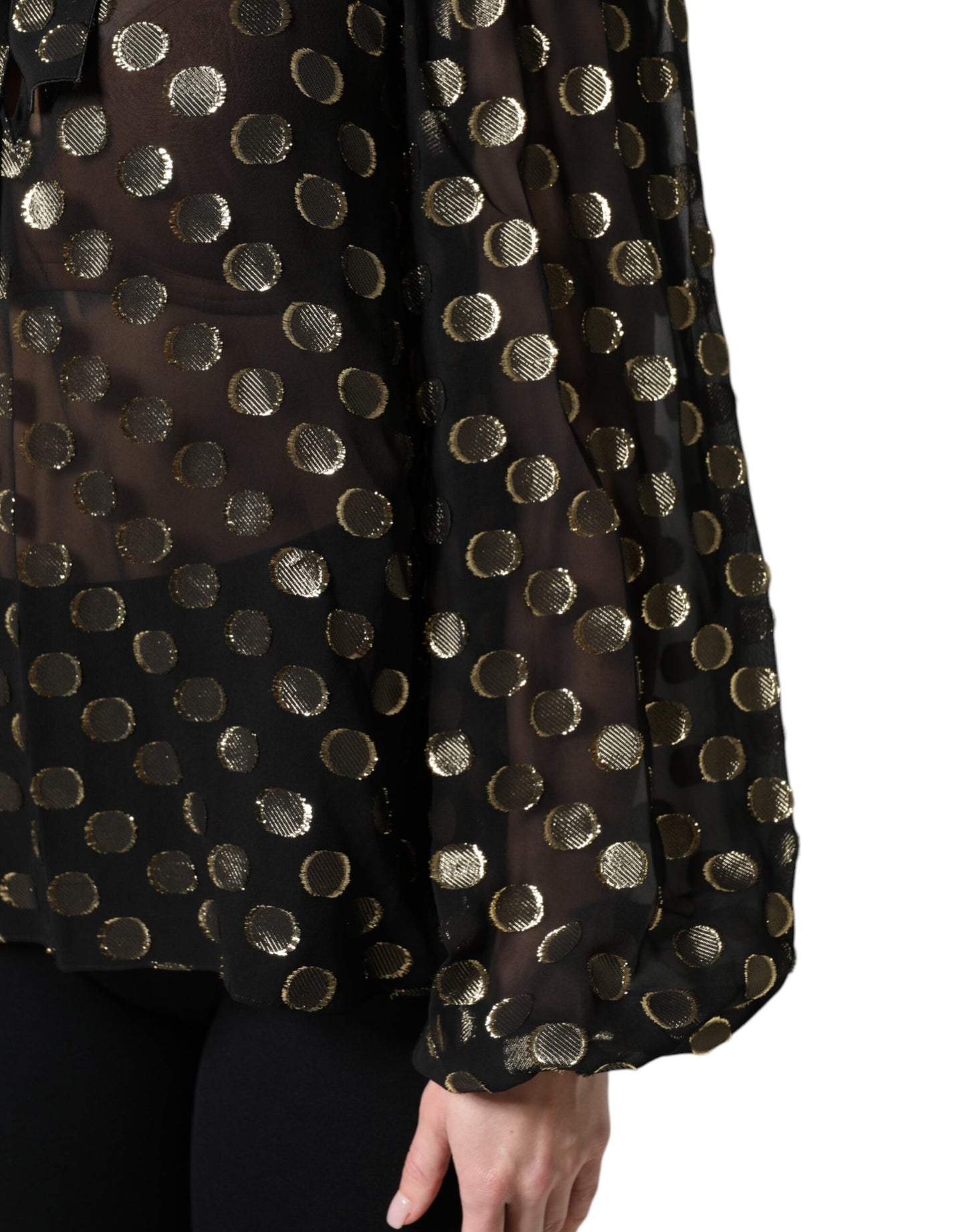 Dolce & Gabbana Black Sheer Tied Neck Polka Dots Blouse Top by Dolce & Gabbana