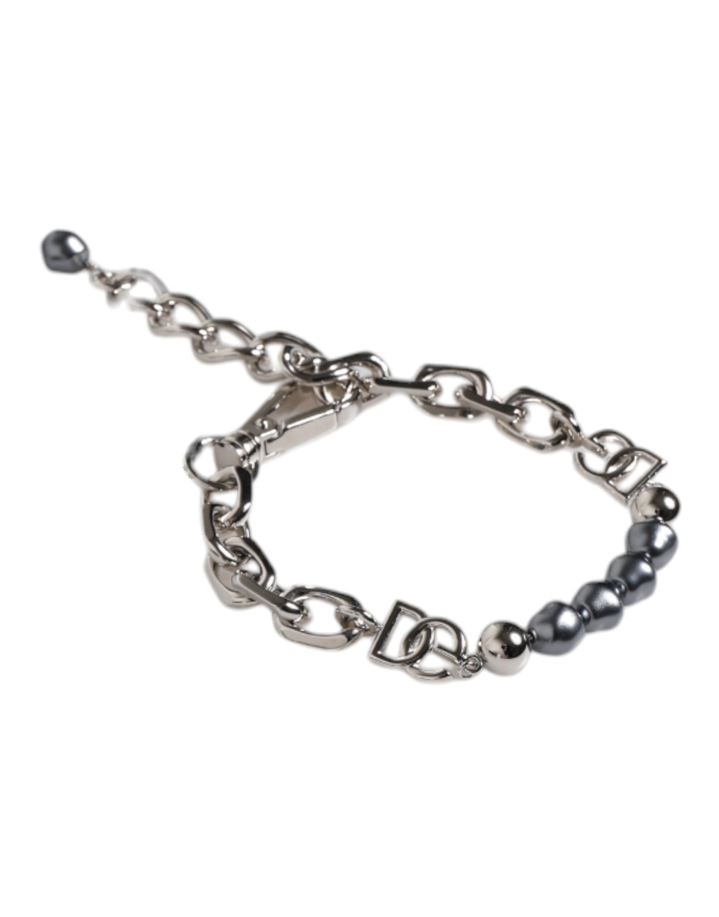 Bracelet Dolce & Gabbana en chaîne argentée avec fermoir mousqueton et perles grises