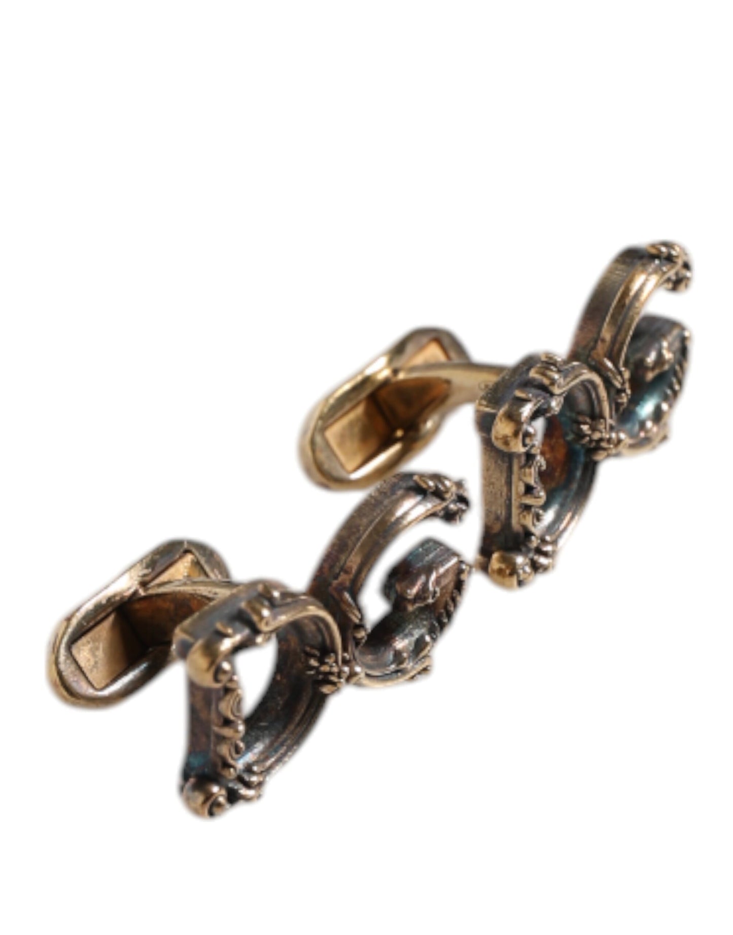 Boutons de manchette Dolce & Gabbana en argent sterling 925 doré avec logo DG
