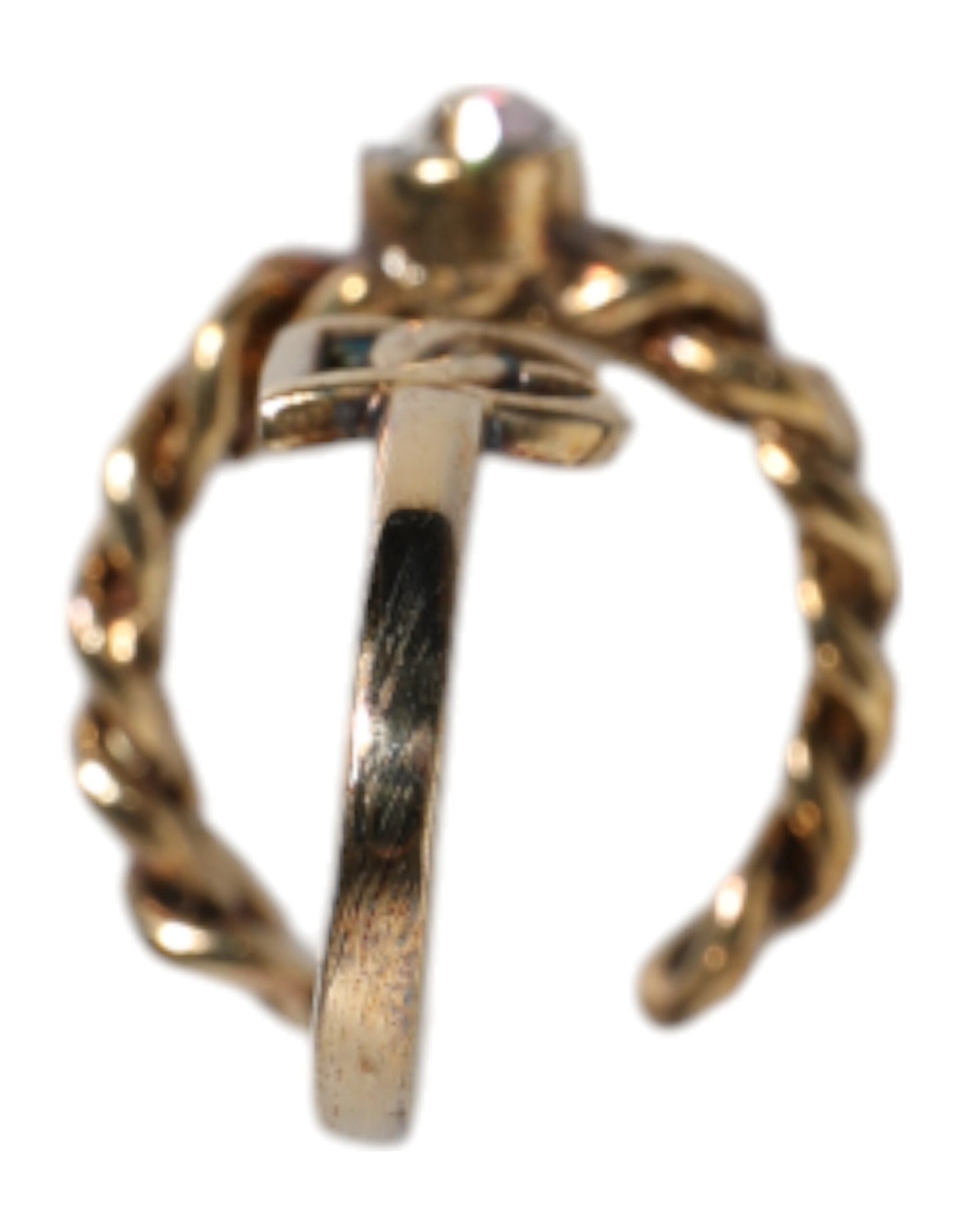 Bague ajustable Dolce & Gabbana dorée avec logo gravé et cristaux transparents