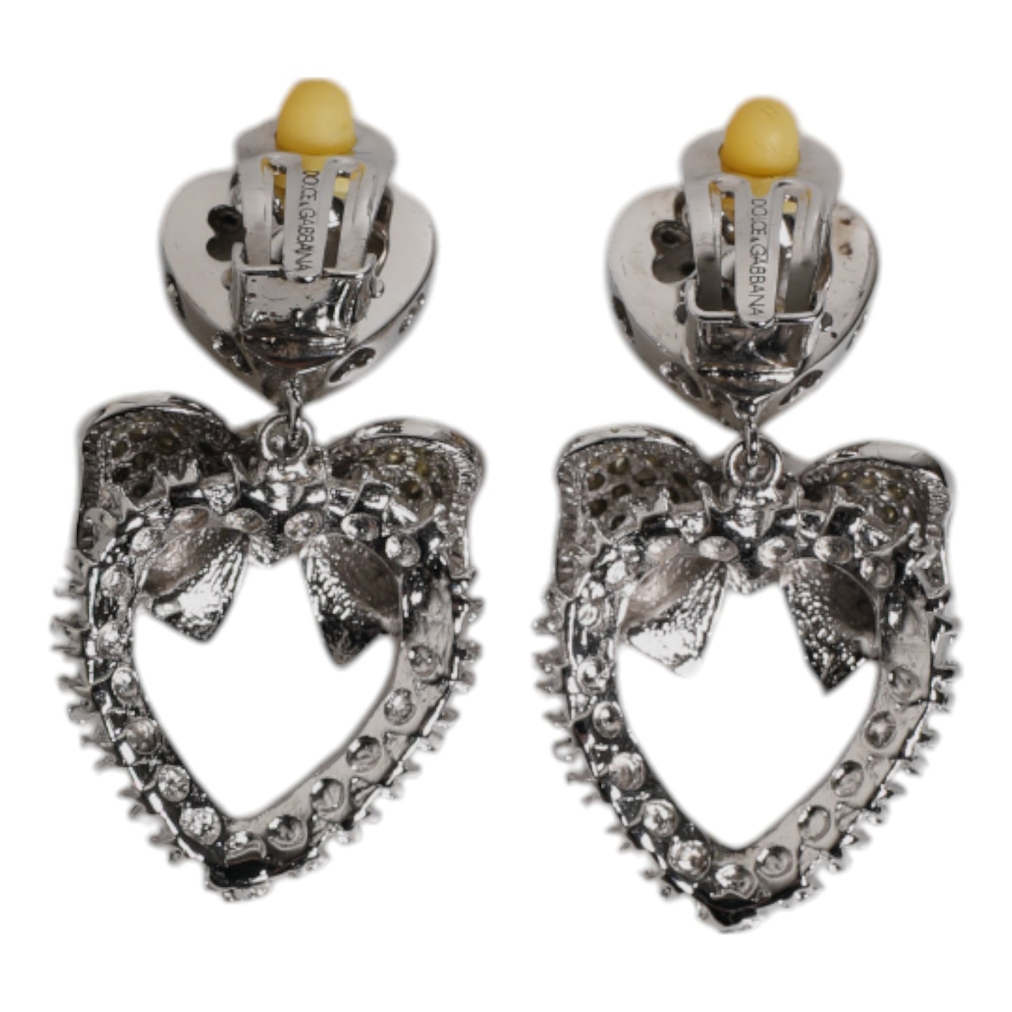 Boucles d'oreilles pendantes à clip Dolce & Gabbana en argent avec nœud en forme de cœur et strass