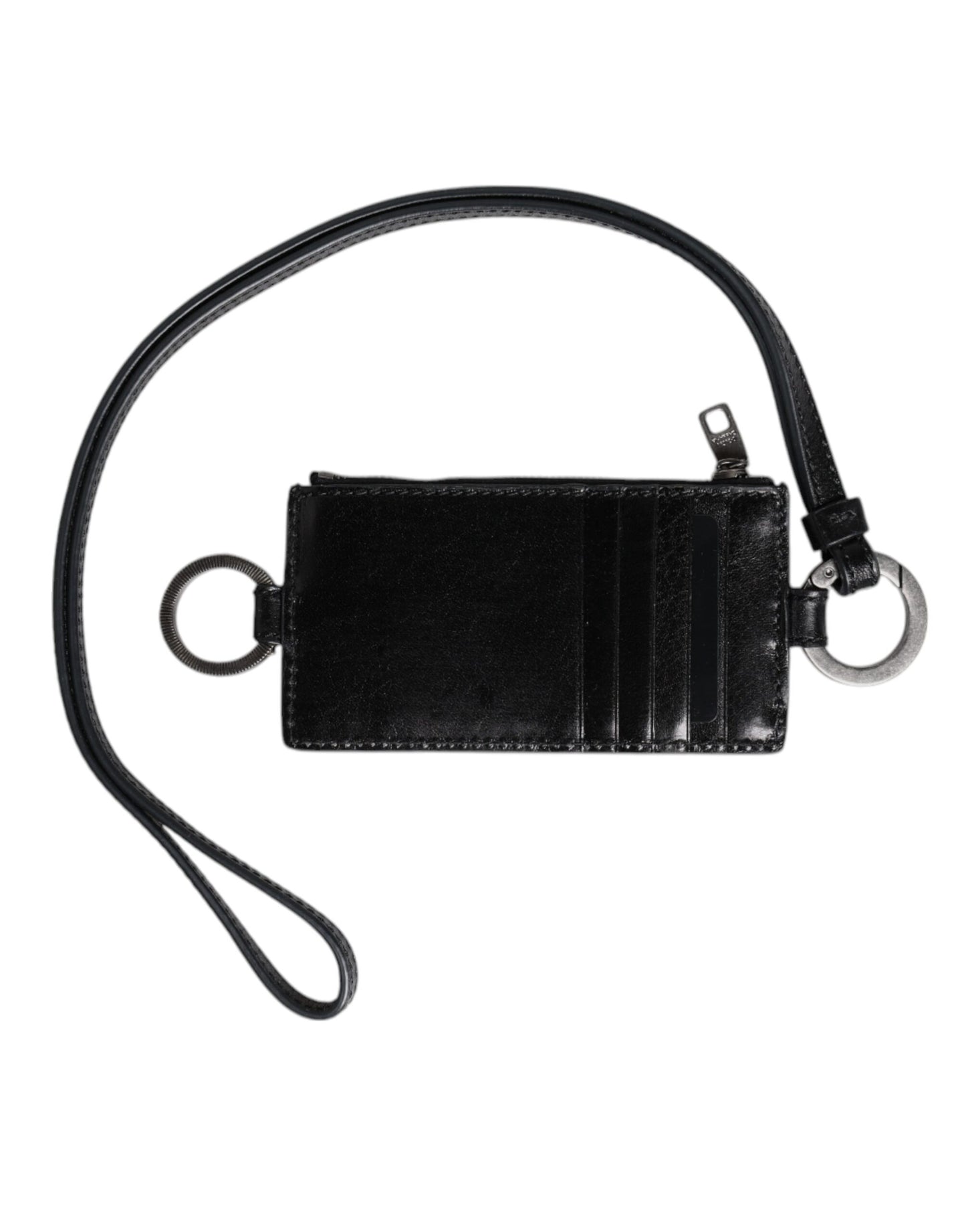 Dolce & Gabbana Black Leather Logo Embossed Lanyard Card Holder Wallet by Dolce & Gabbana