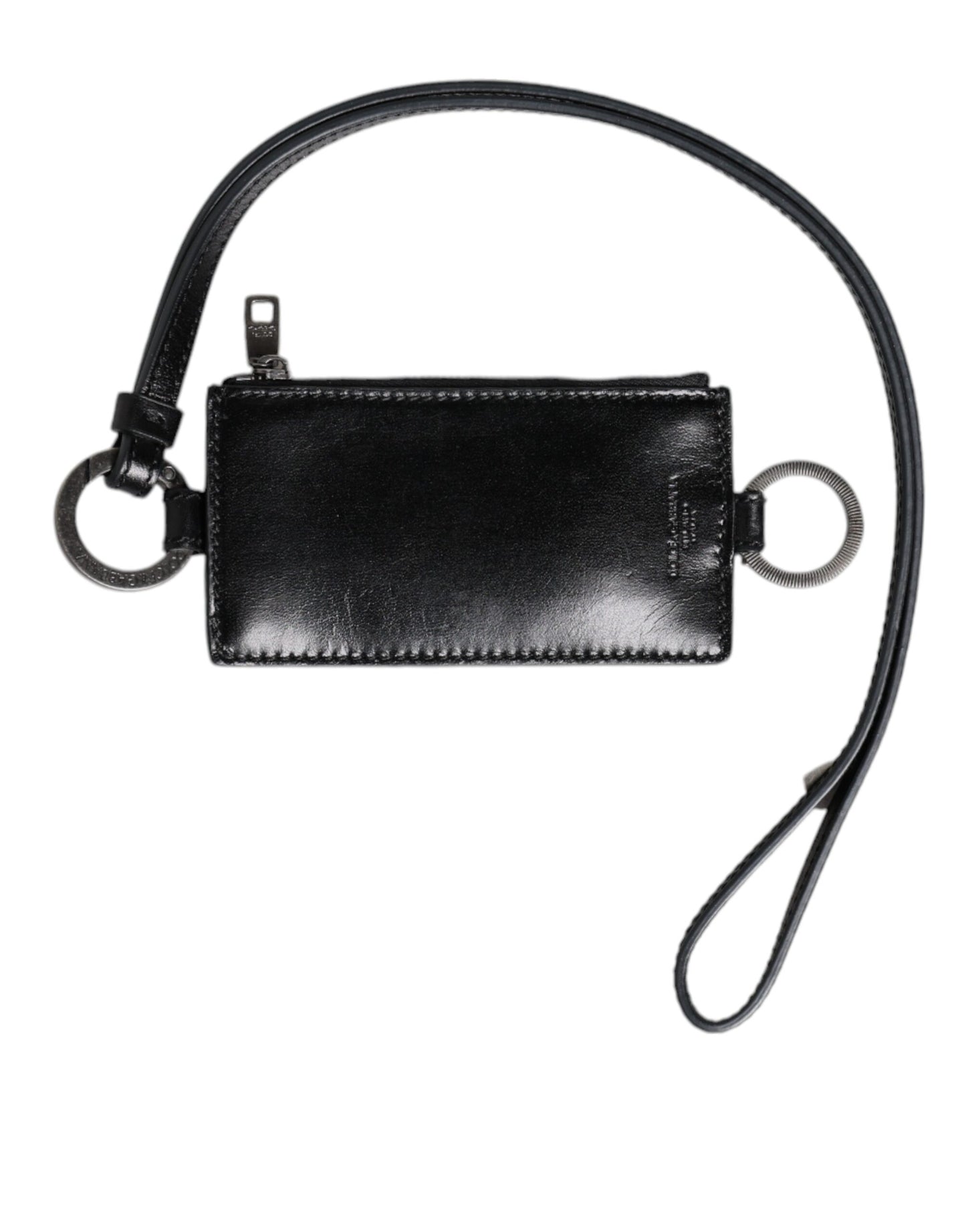 Dolce & Gabbana Black Leather Logo Embossed Lanyard Card Holder Wallet by Dolce & Gabbana