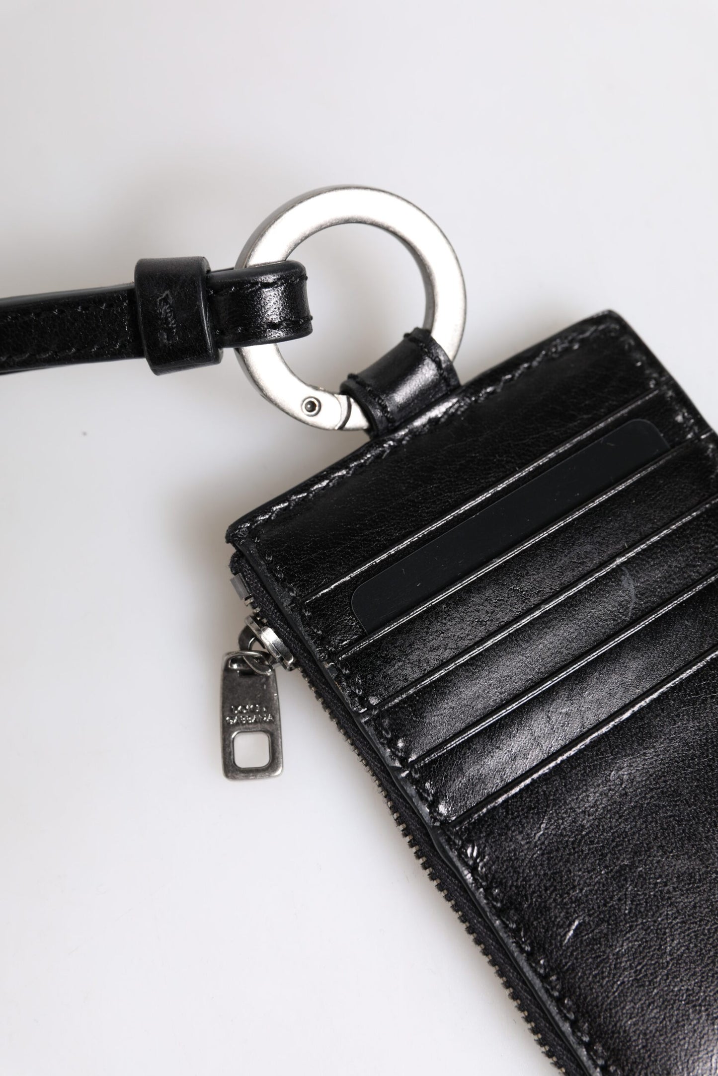 Dolce & Gabbana Black Leather Logo Embossed Lanyard Card Holder Wallet by Dolce & Gabbana