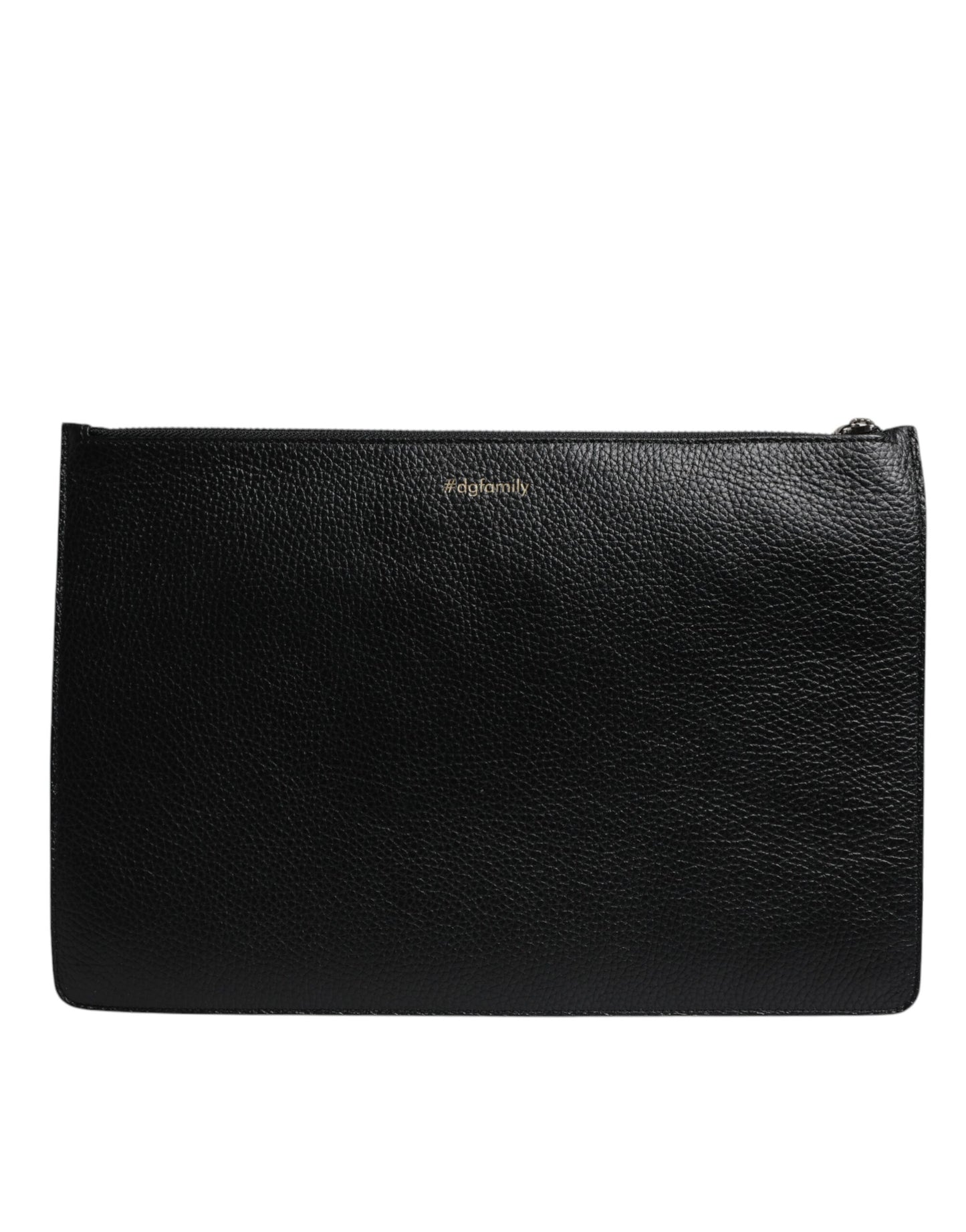 Dolce & Gabbana Black Leather #DGFAMILY Embellished Men Zip Pouch Bag by Dolce & Gabbana