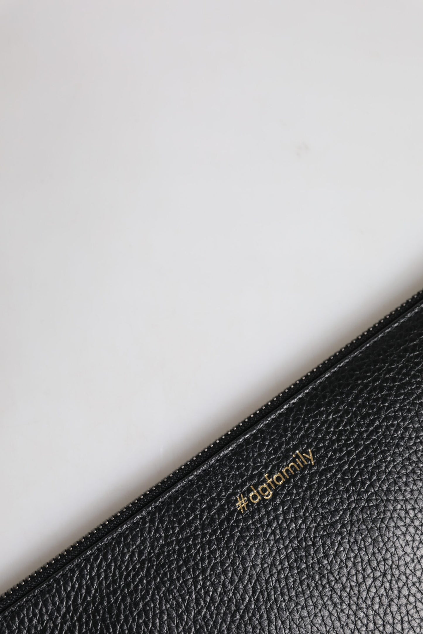 Dolce & Gabbana Black Leather #DGFAMILY Embellished Men Zip Pouch Bag by Dolce & Gabbana