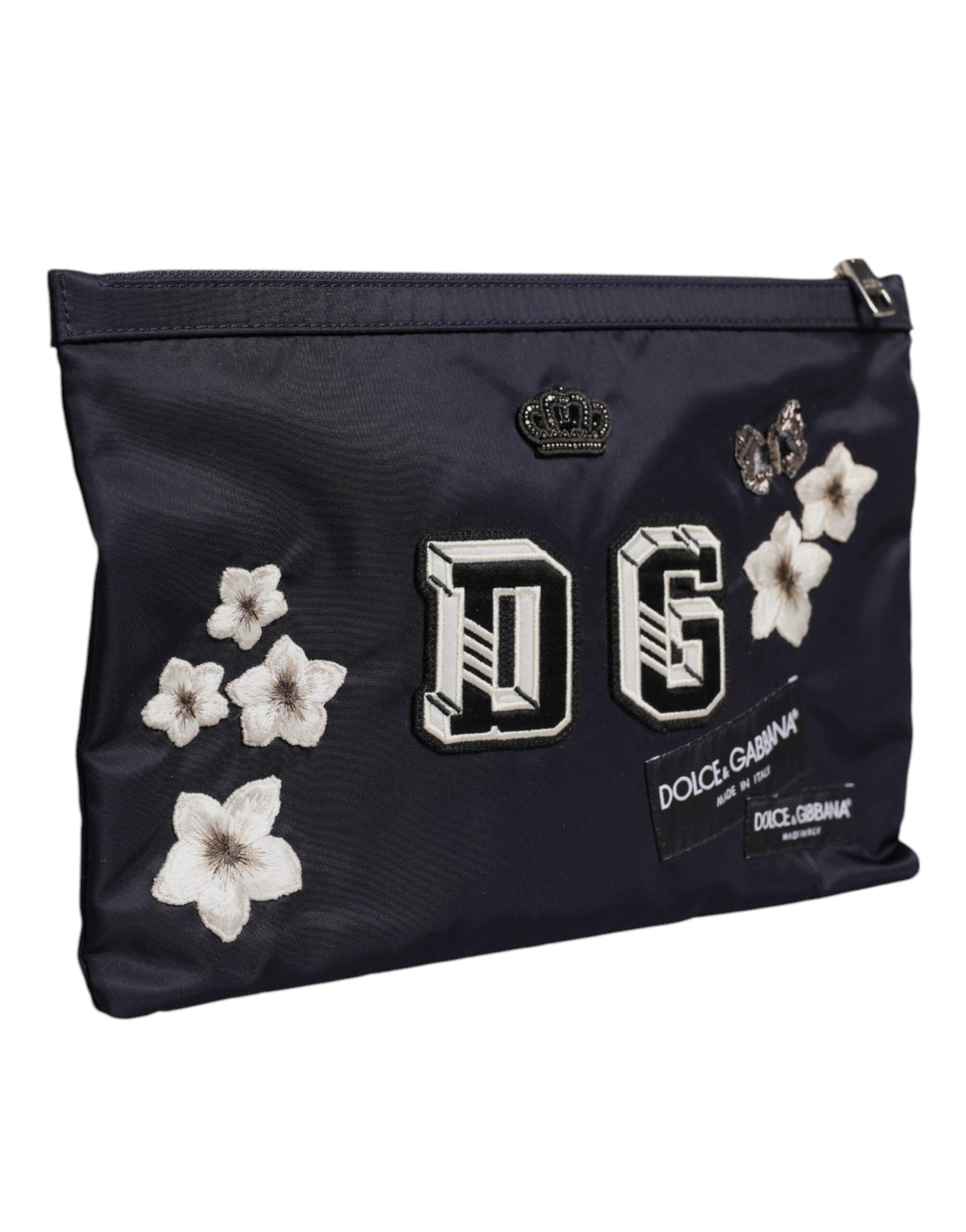 Pochette Dolce & Gabbana bleue ornée d'un patch logo DG