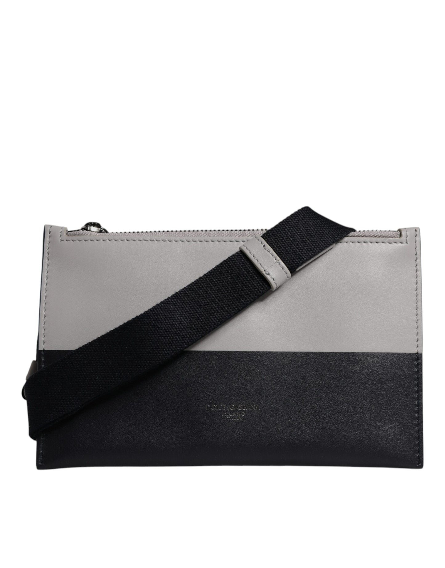 Sac bandoulière Dolce & Gabbana en cuir noir et blanc avec logo en relief